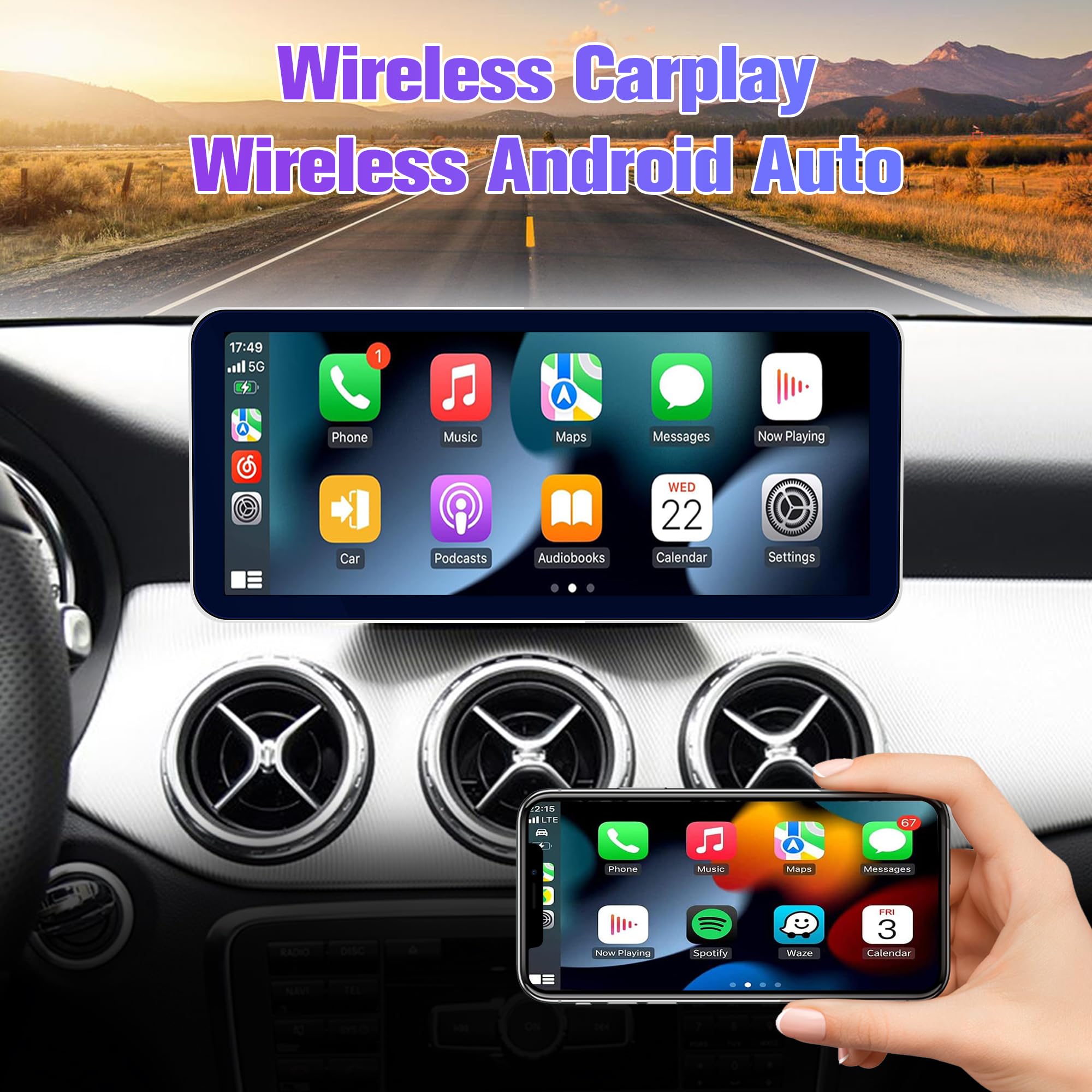 64GB Android Car Stereo with Bluetooth, AM/FM, Wireless CarPlay for Mercedes Benz A/G Class 2013-2015 | 12.3