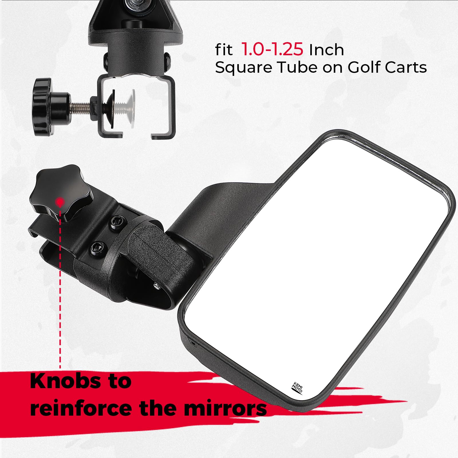 Kemimoto Universal Golf Cart Side Mirrors - No Drilling Required, Fits 1.0