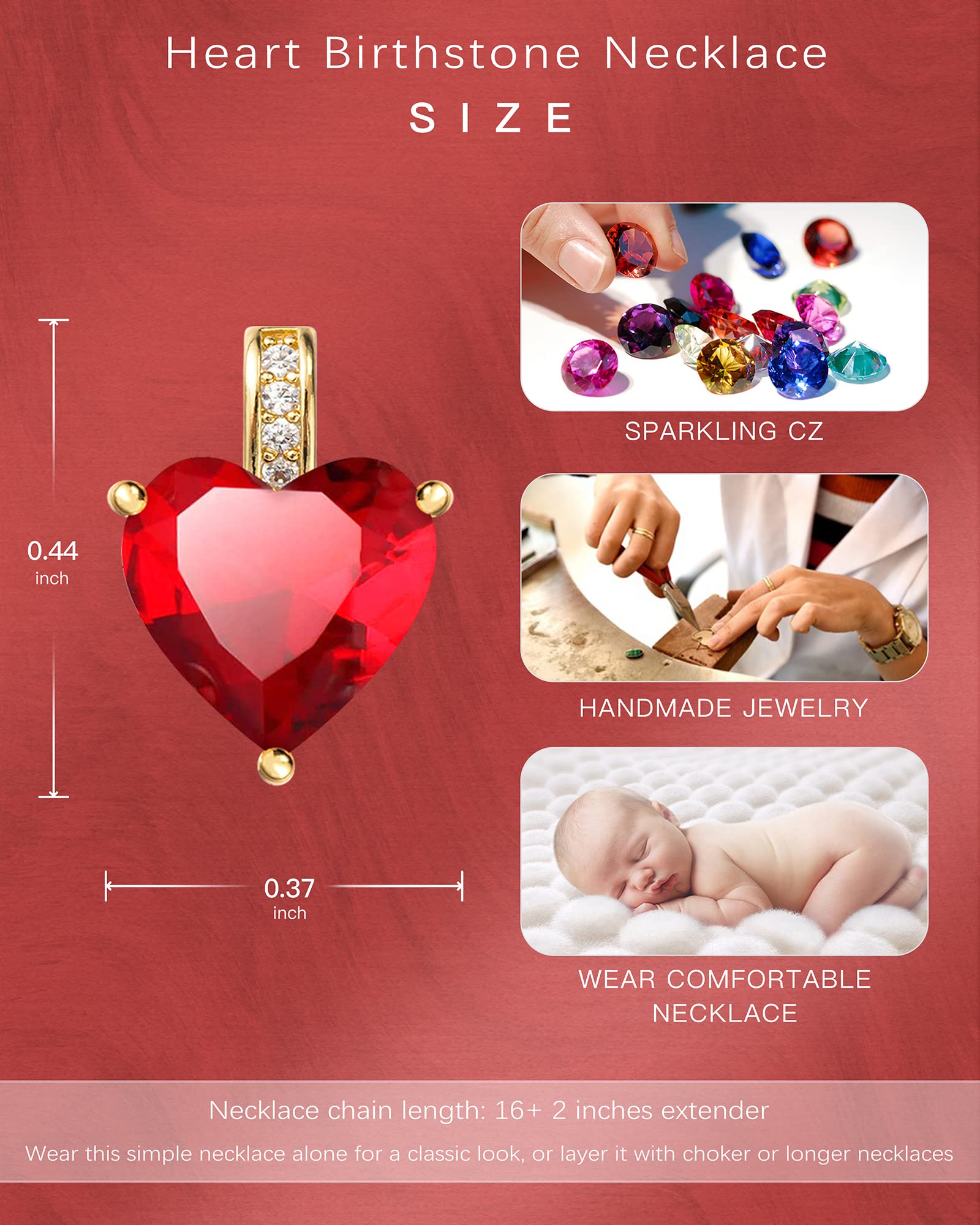 Genuine Birthstone Necklace for Women - Sterling Silver Heart Pendant with Personalized Birthstone - Romantic Birthday Gift for Her, Anniversary, Valentine's Day & Mother's Day Jewelry