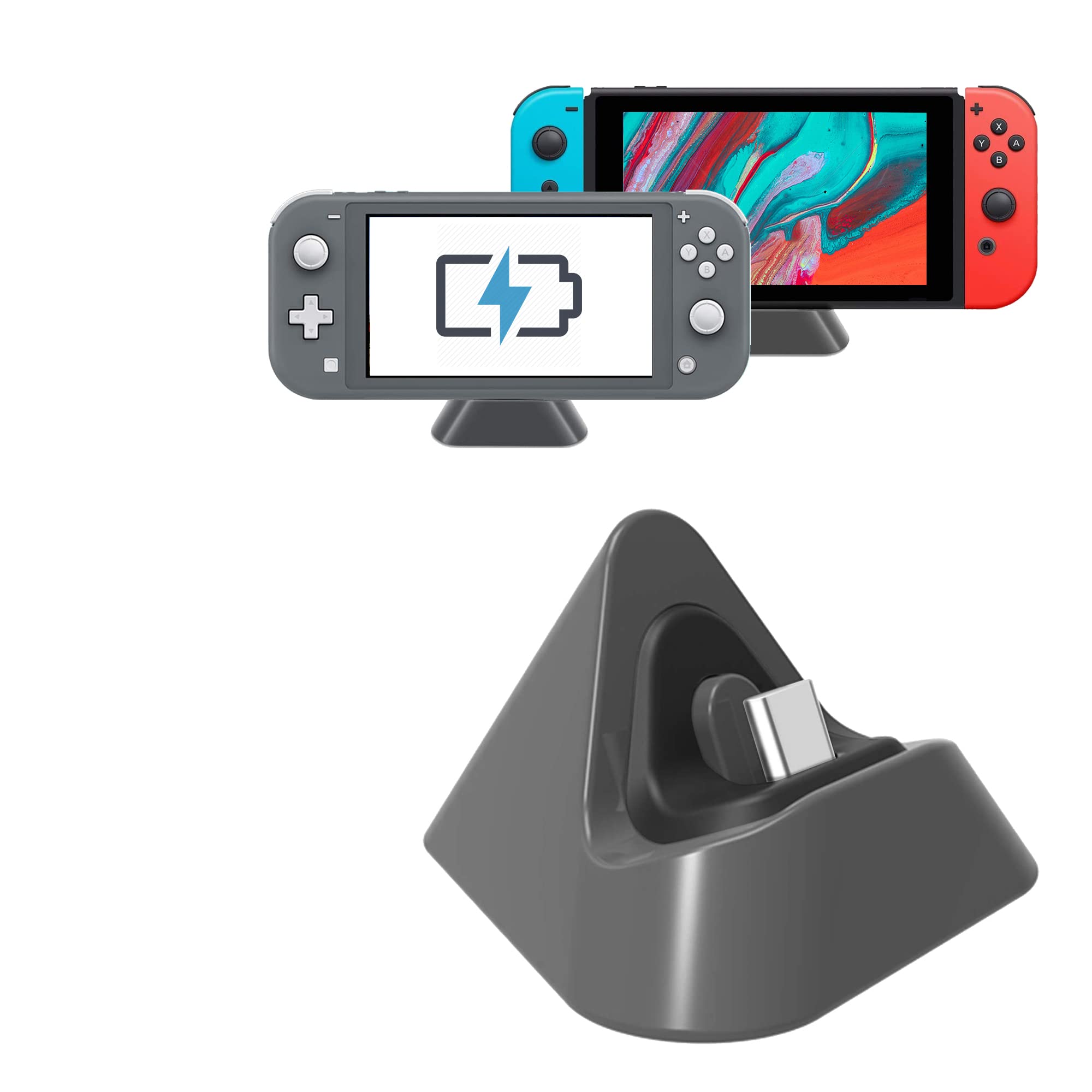 Nintendo Switch Lite Charging Dock - Fast Charging Stand Station for Nintendo Switch & Switch Lite (Gray) - Perfect for Gaming at Home or Travel
