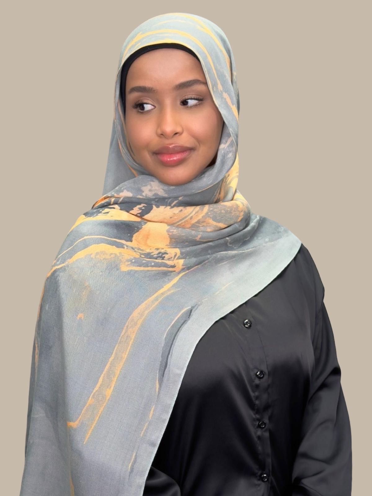 Print Modal Hijab Vienna Grey - Soft & Breathable Scarf for Muslim Women - Perfect for Daily Wear, Prayer, and Special Occasions