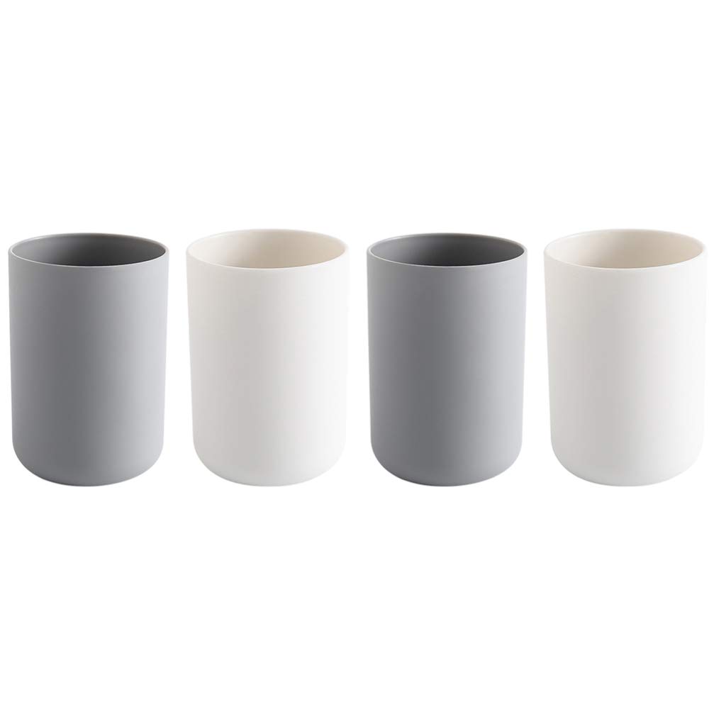 Cabilock 4-Pack 300ML Toothbrush Holder Set - Bathroom Countertop Toothpaste Cup & Tumbler (2 Grey + 2 White) - Perfect for Organized Sinks, Dorm Rooms & Small Bathroom Spaces