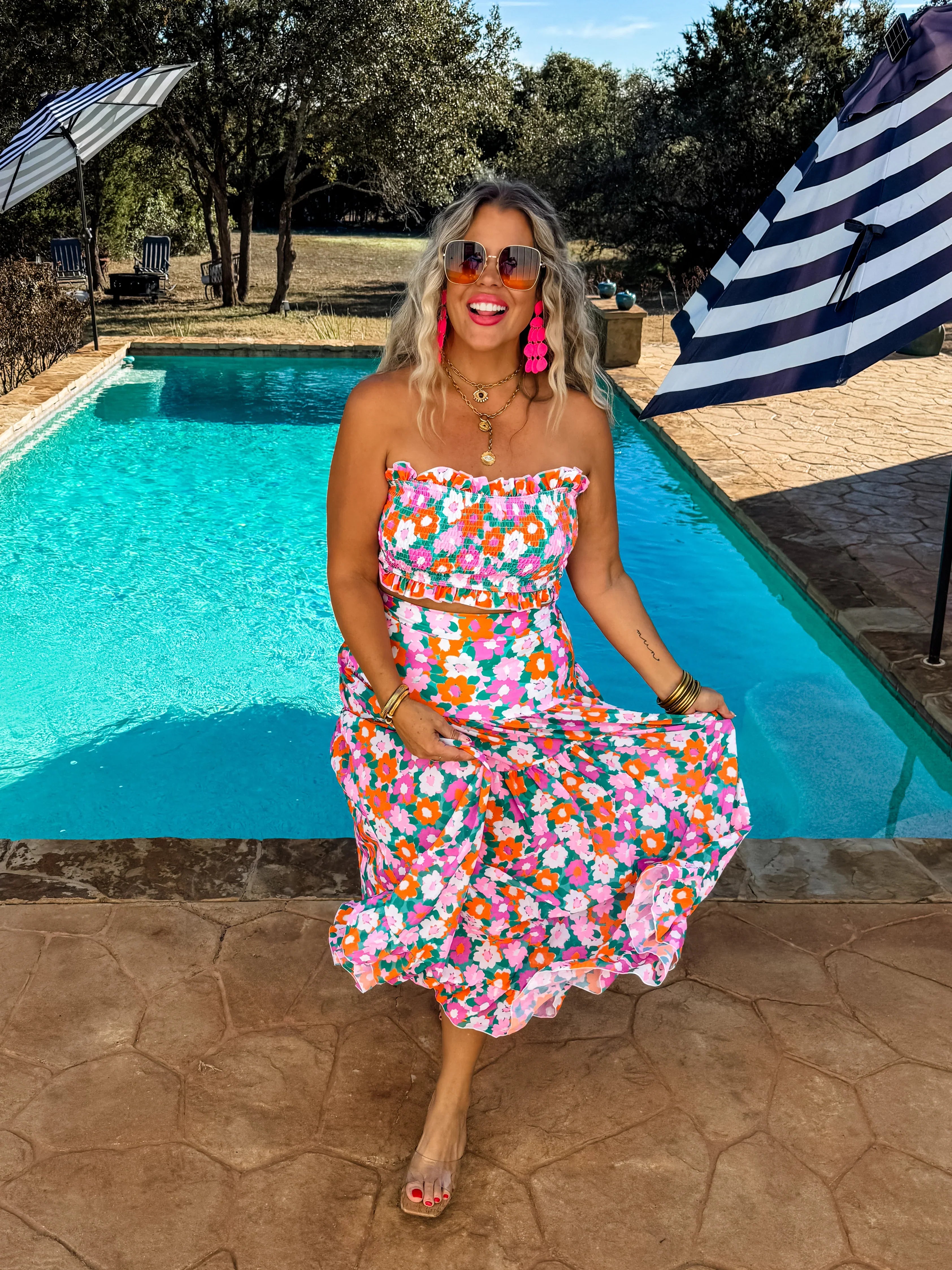 Amalfi Blooms Swim Set - Women's Floral Print Bikini & Cover Up | Beach Vacation, Pool Party, Summer Outfit