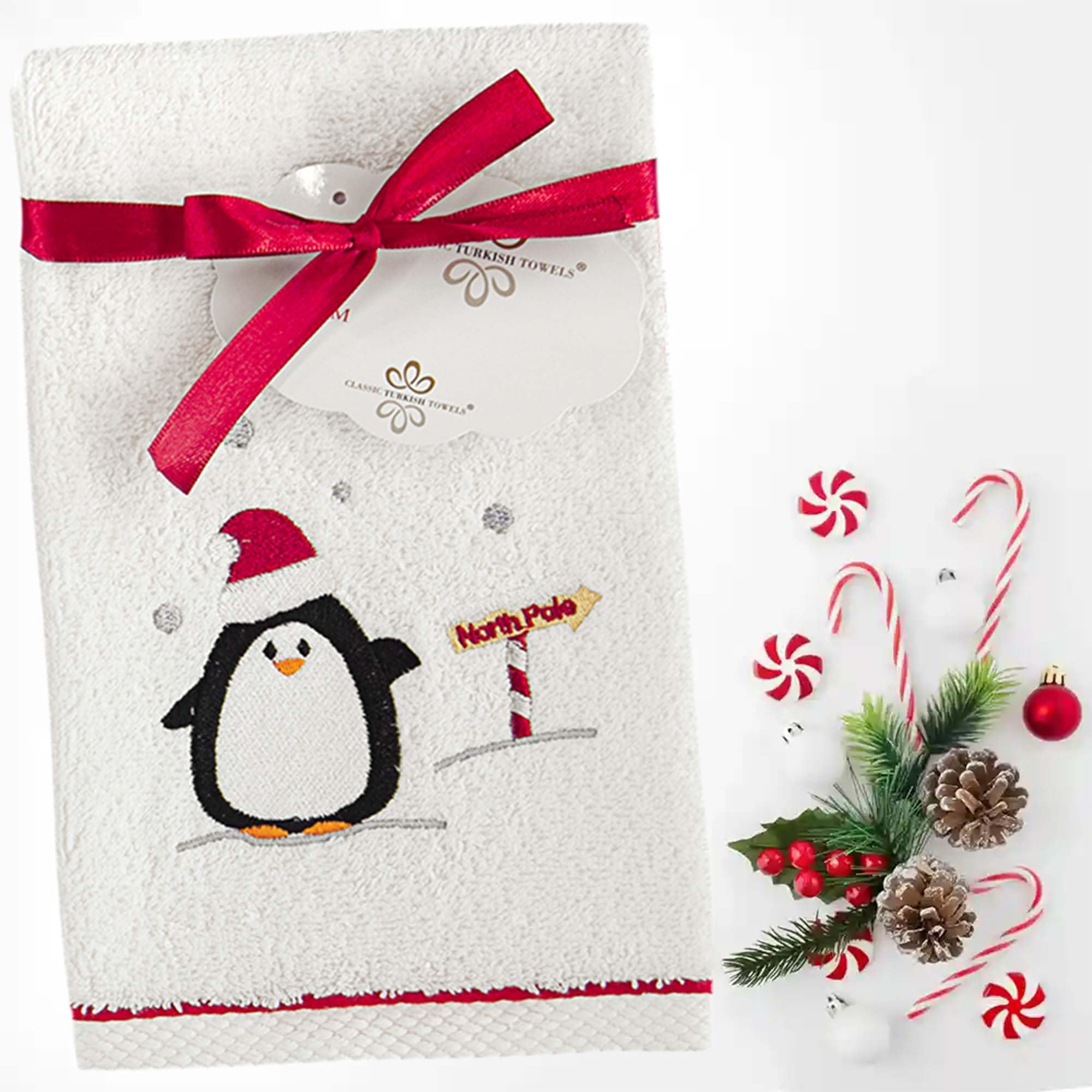 Premium 6-Piece Christmas Turkish Towel Set - Embroidered Holiday Finger & Hand Towels, Combed Cotton Kitchen Towels for Festive Decor & Gifts | Snowy Winter Theme | Perfect for Holiday Parties, Home Decor & Thoughtful Gifting
