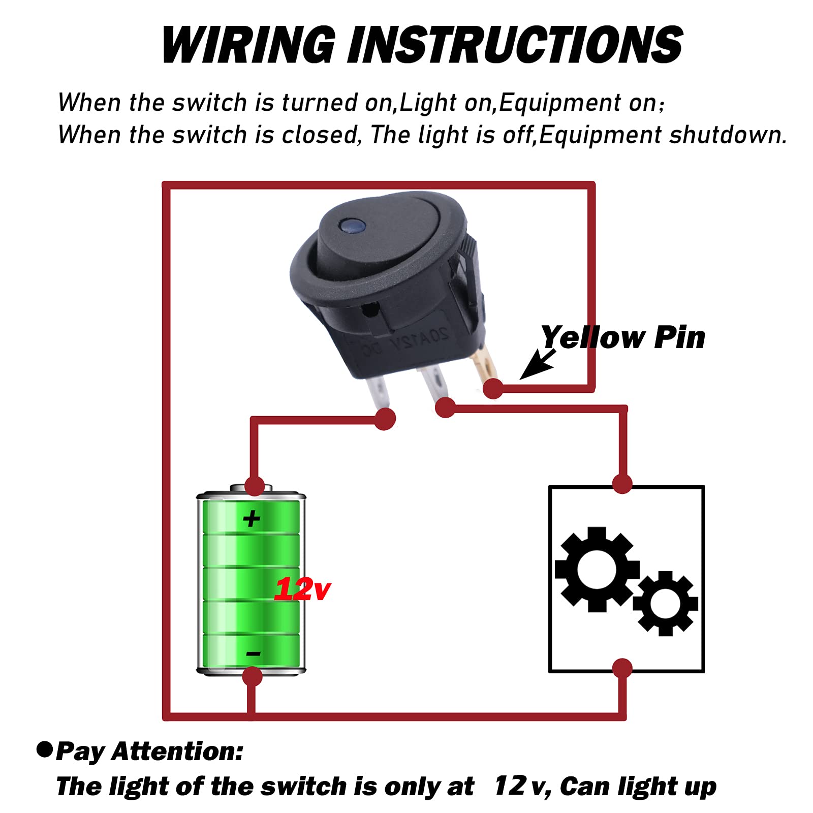 12V Round Rocker Switch with Blue LED Light - SPST On-Off Toggle Switch 20A (12 Pack) - KCD2-102N-BU for Automotive, Car, Truck & Boat Electrical Control - Perfect for Dashboard, Marine & RV Applications