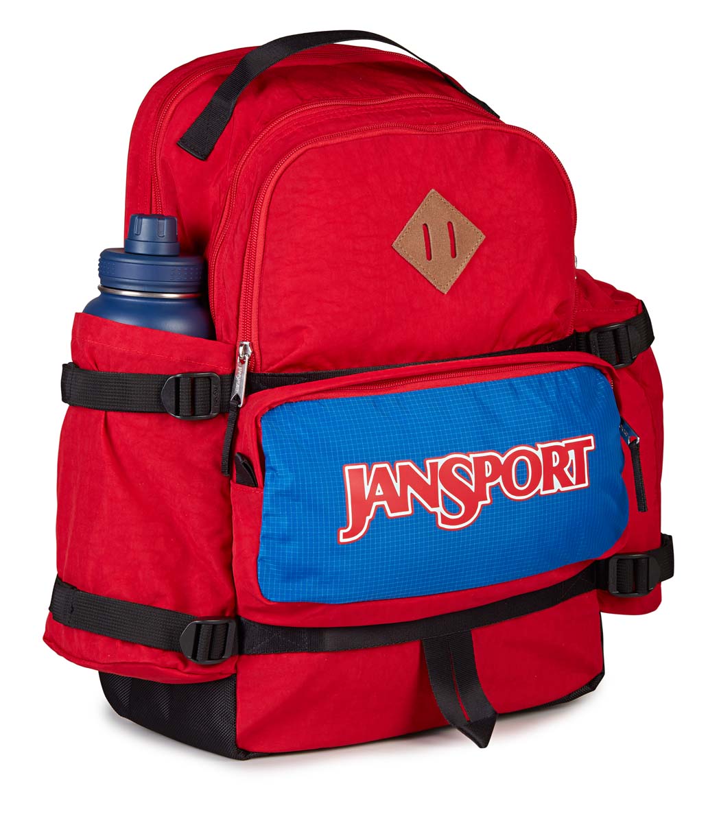 JanSport Seattle Pack Backpack - Durable Laptop Backpack for School, Travel & Work - Red Tape Design - Perfect for College Students & Professionals