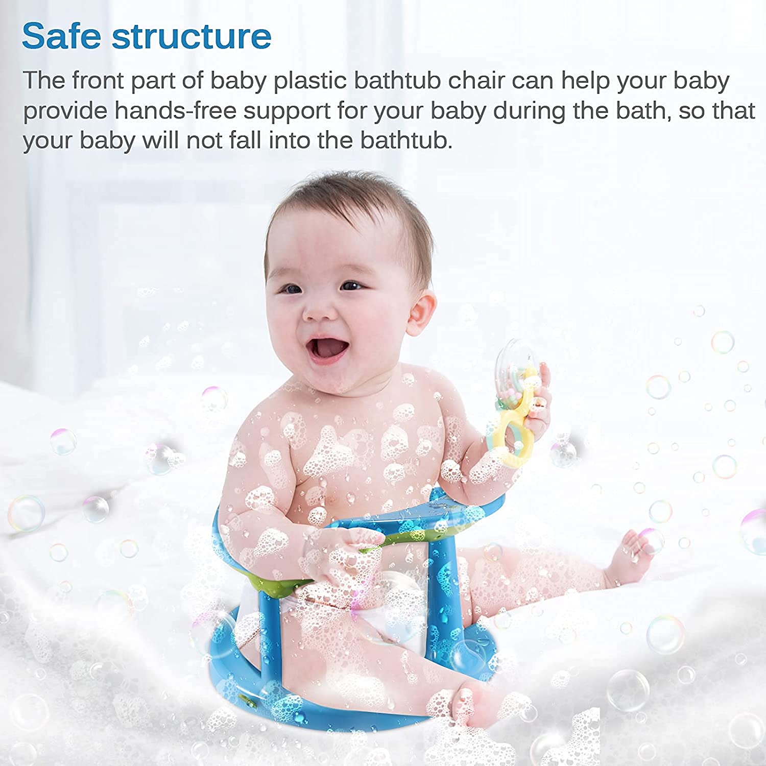 Portable Baby Bath Seat for Toddlers 6-18 Months - Safe Infant Bathtub Support with Adjustable Backrest & Suction Cups - Non-Slip Newborn Bathing Seat (Blue) | Perfect for Home, Travel & Daycare Use