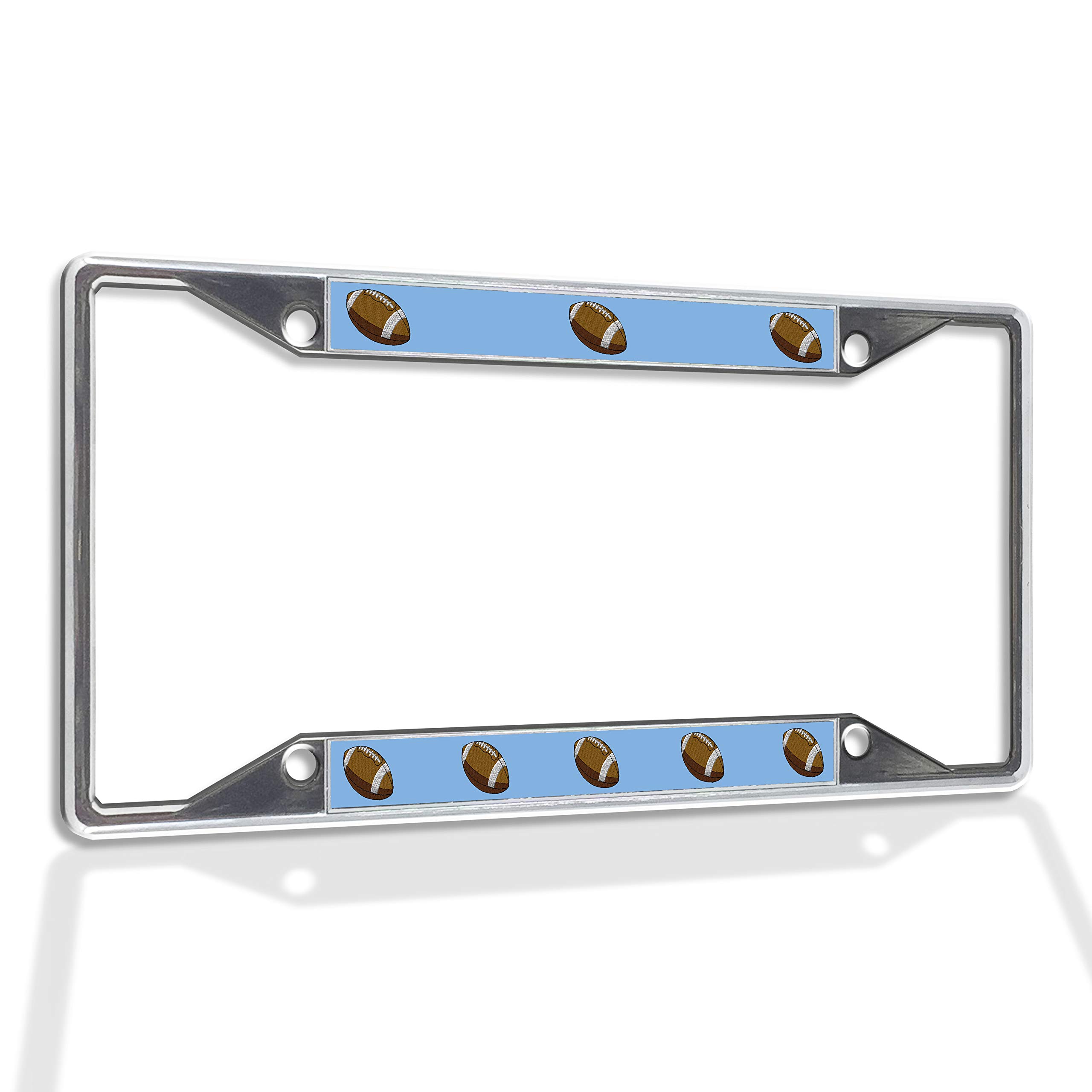 Premium Metal Insert License Plate Frame with Football Logo - Weatherproof Chrome Car Accessories (4 Holes, Solid Insert) for Sports Fans & Vehicle Protection