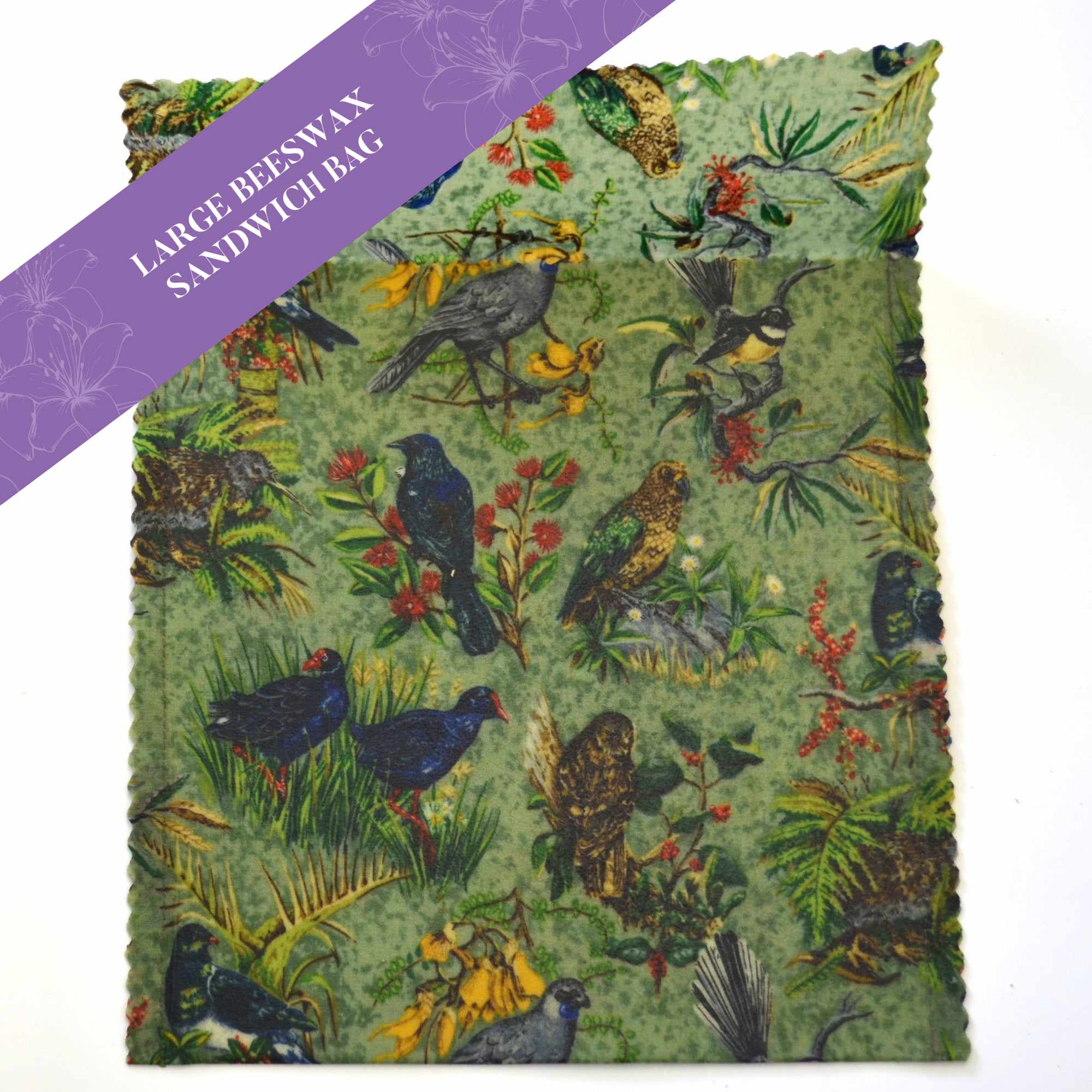 Birds of Aotearoa Large Sandwich Bags - Reusable Food Storage Bags for School Lunches, Picnics & Meal Prep