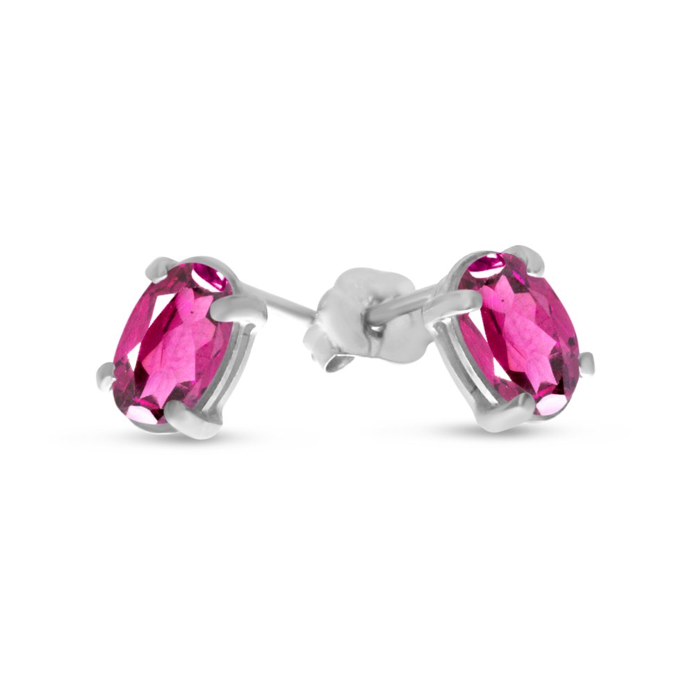 14K White Gold Oval Pink Topaz Stud Earrings for Women - Elegant Gemstone Jewelry Gift for Birthday, Anniversary & Special Occasions