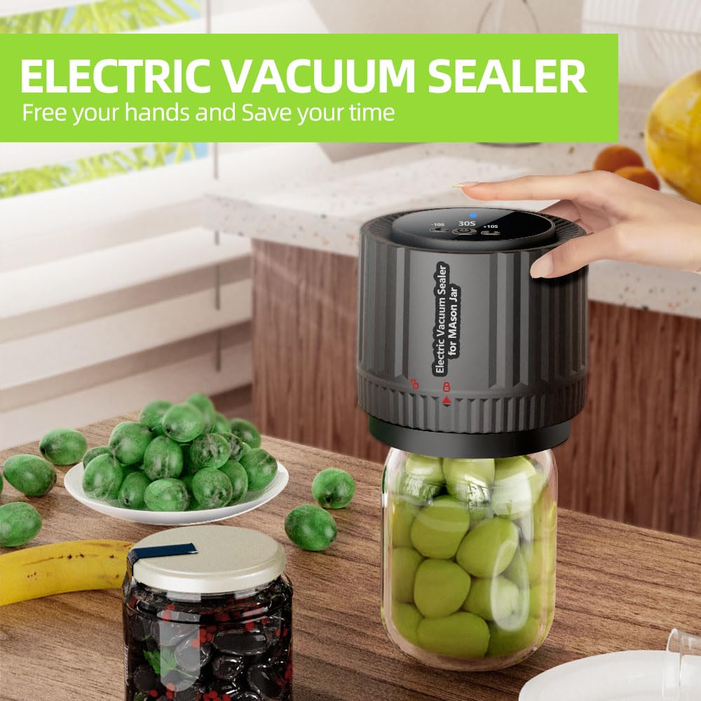 Electric Vacuum Sealer for Mason Jars - Food Preservation System with LED Indicator for Canning, Fermentation & Long-Term Storage | Wide & Regular Mouth Lids Compatible | Perfect for Meal Prep, Sous Vide & Pantry Organization (Model A001)