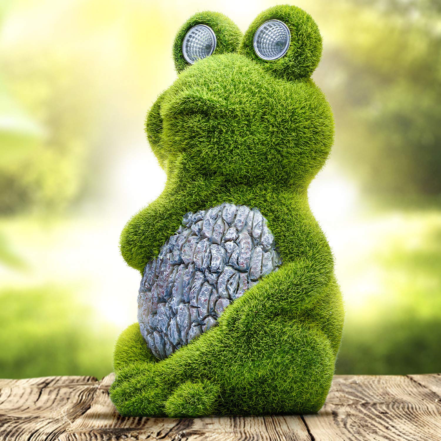 Solar Powered Garden Frog Statue with Light Up Eyes - Large Whimsical Outdoor Decor for Patio, Lawn & Garden - Weather Resistant Frog Sculpture for Nighttime Ambience