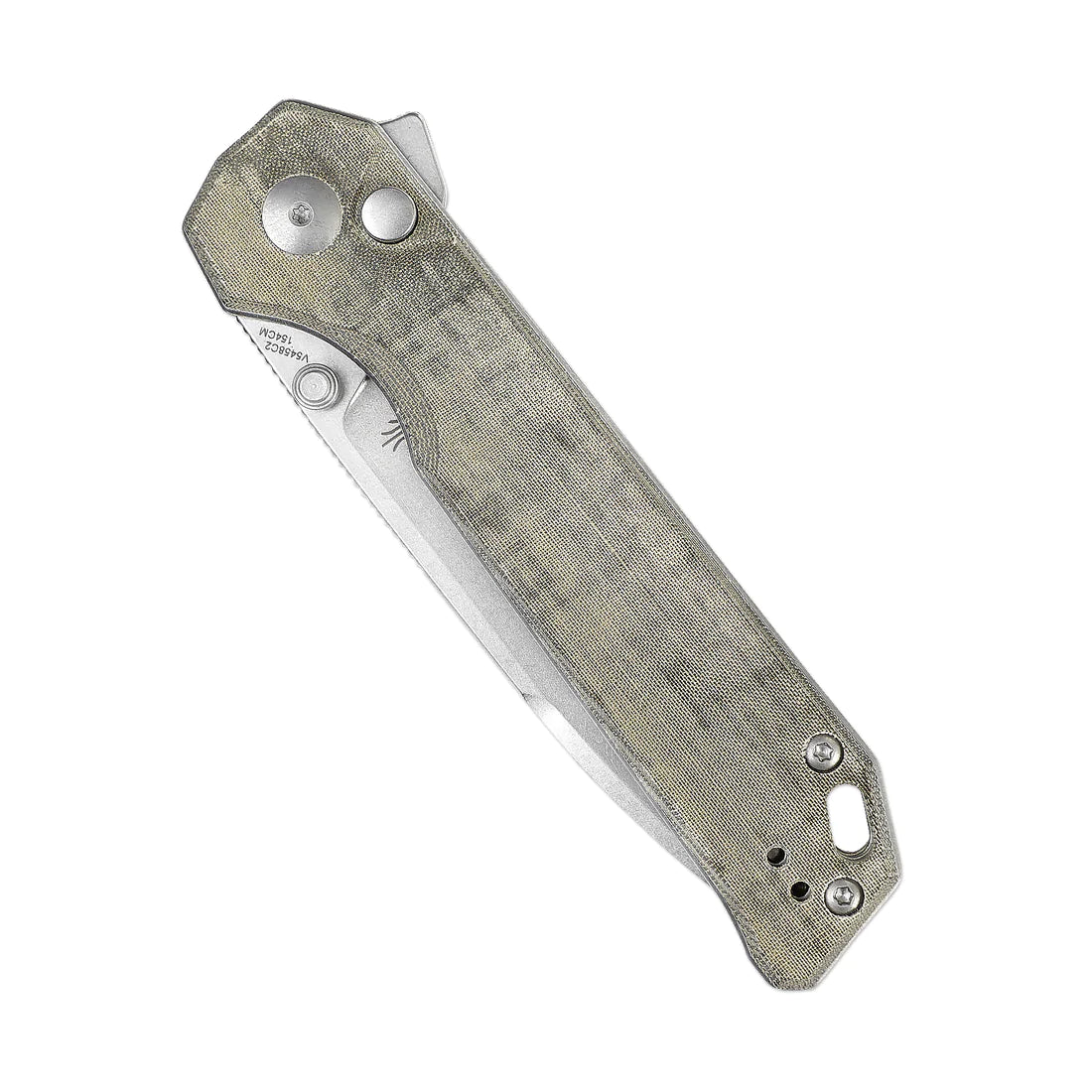 Kizer XL Begleiter V5458C2 Folding Knife - Stonewash Drop Point Blade, Green Micarta Handles, Button Lock - EDC Pocket Knife for Camping, Hiking & Outdoor Adventures