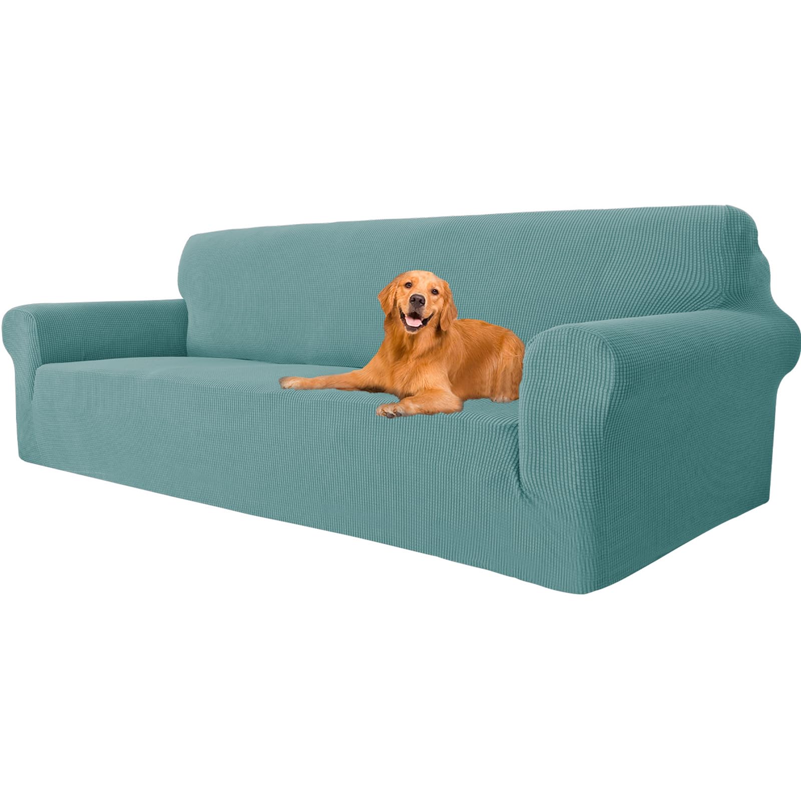 YSTELLAA High Stretch Sofa Cover for 4-Seater Couches - Non-Slip Elastic Sofa Slipcover with Armrests - Universal Durable Couch Protector for Pets (Light Blue) - Perfect for Living Room, Family Room & Pet-Friendly Homes