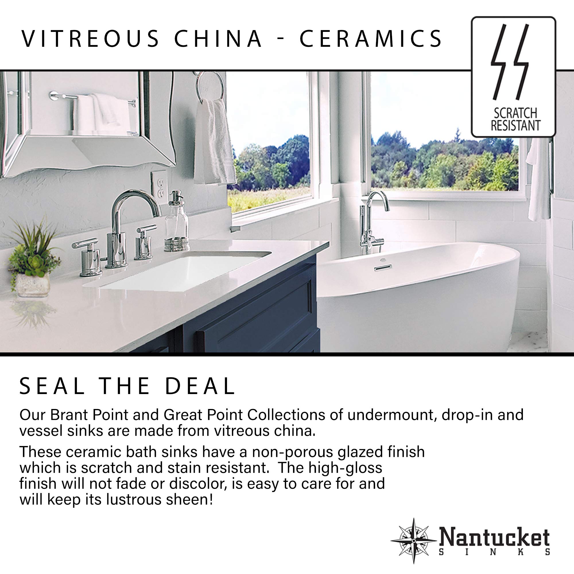 Nantucket Sinks UM-16x11-B 16x11 Inch Undermount Ceramic Bathroom Sink - Rectangle Vanity Sink in Bisque Color for Modern Bathroom Remodel & Powder Room Upgrade