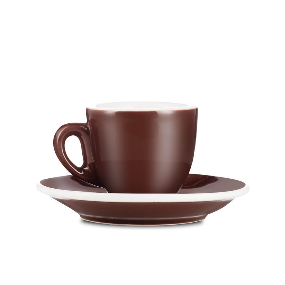 Premium Brown Porcelain Espresso Cup & Saucer Set (2oz/70ml) - Durable Ceramic Coffee Cups for Espresso, Cappuccino & Latte - Perfect for Home Cafes, Coffee Shops & Gifts
