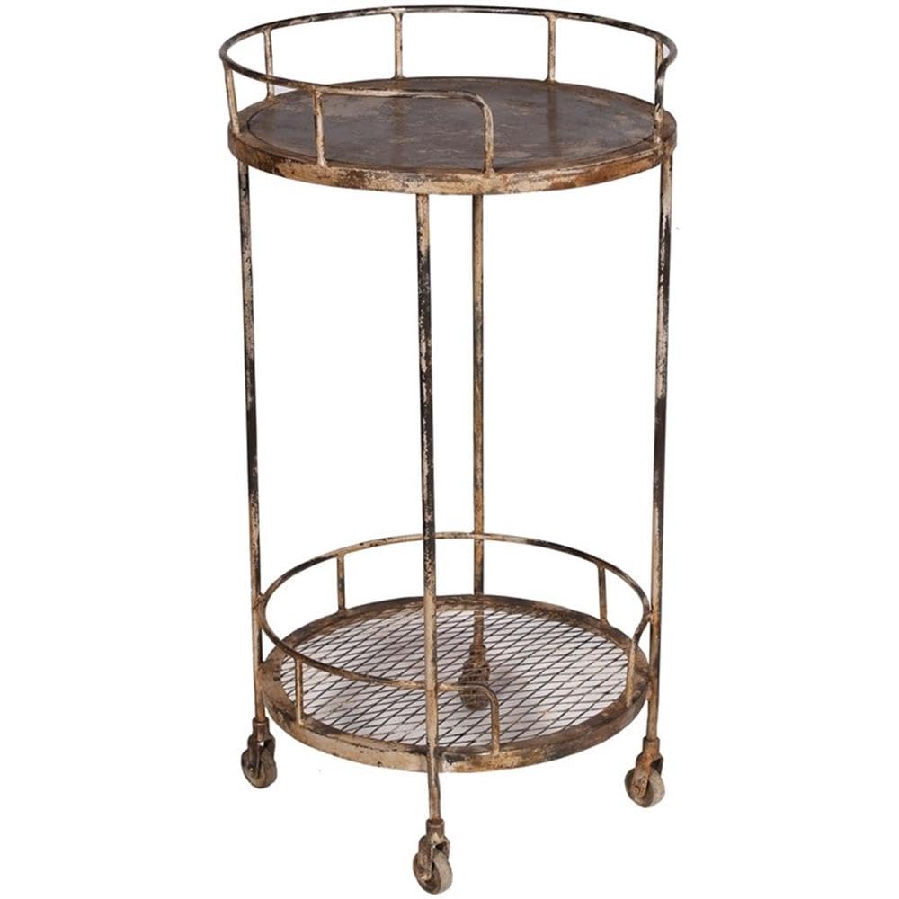 Moti Sheridan Kelso Brown Cast Iron Bar Cart - Vintage Style Rolling Drink Trolley for Home Bar, Kitchen, or Outdoor Entertaining