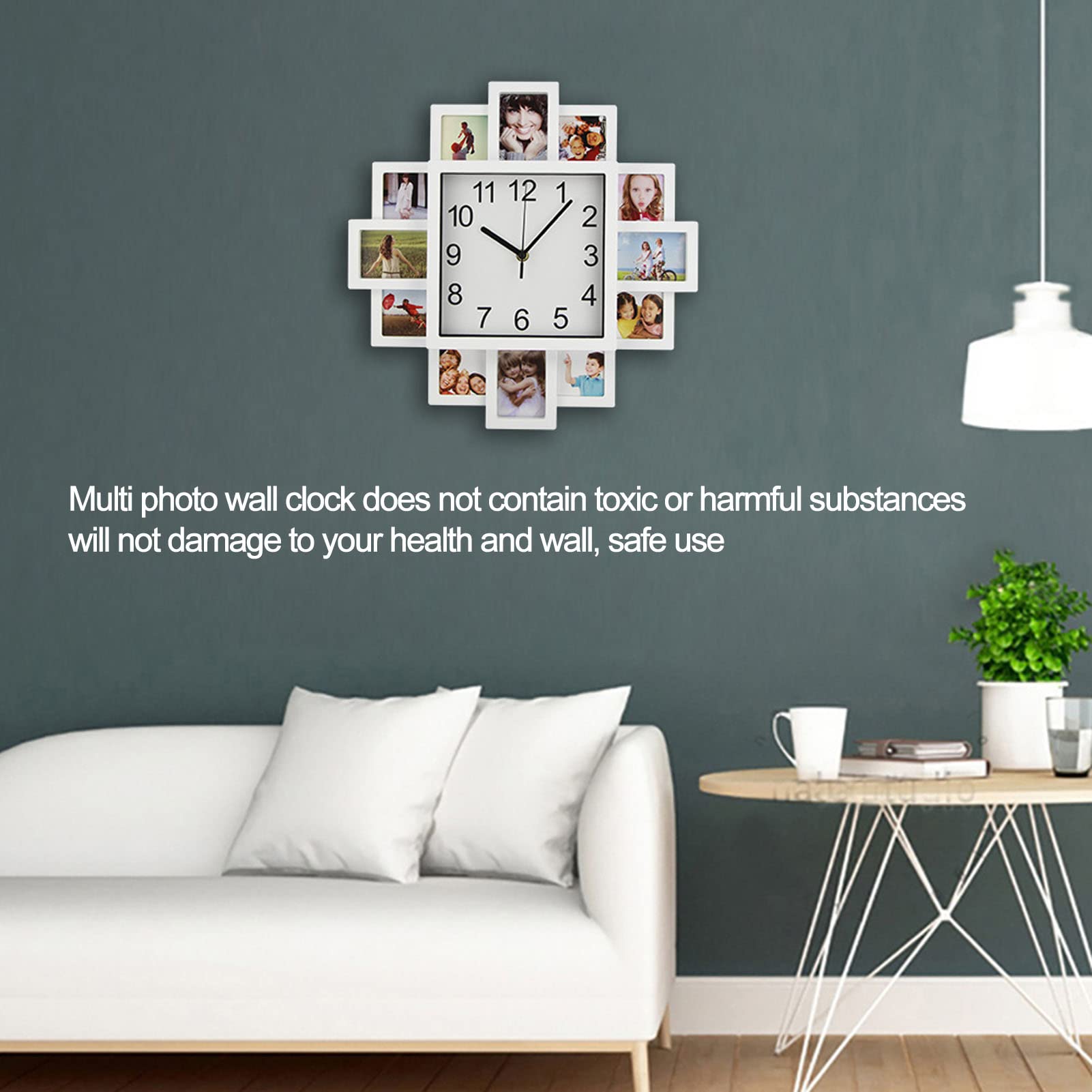 Lazmin112 15.35 Inch White Digital Photo Frame Wall Clock - Electronic Wall Mounted Multi Picture Display Clock for Home & Office Decor | Perfect for Living Room, Bedroom, Kitchen & Gift Giving