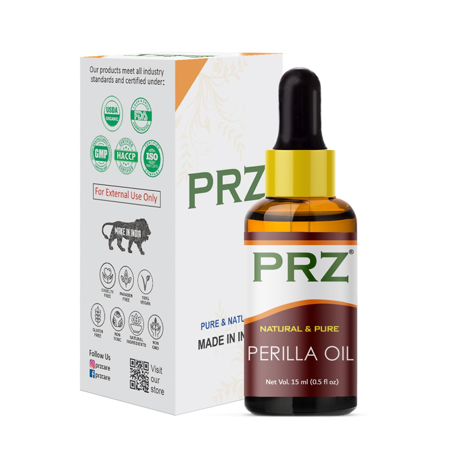 PRZ Pure Natural Cold Pressed Perilla Seed Carrier Oil - 15ml Therapeutic Grade for Skin Care, Hair Care & Aromatherapy | Perfect for Massage, DIY Beauty Recipes & Essential Oil Blending