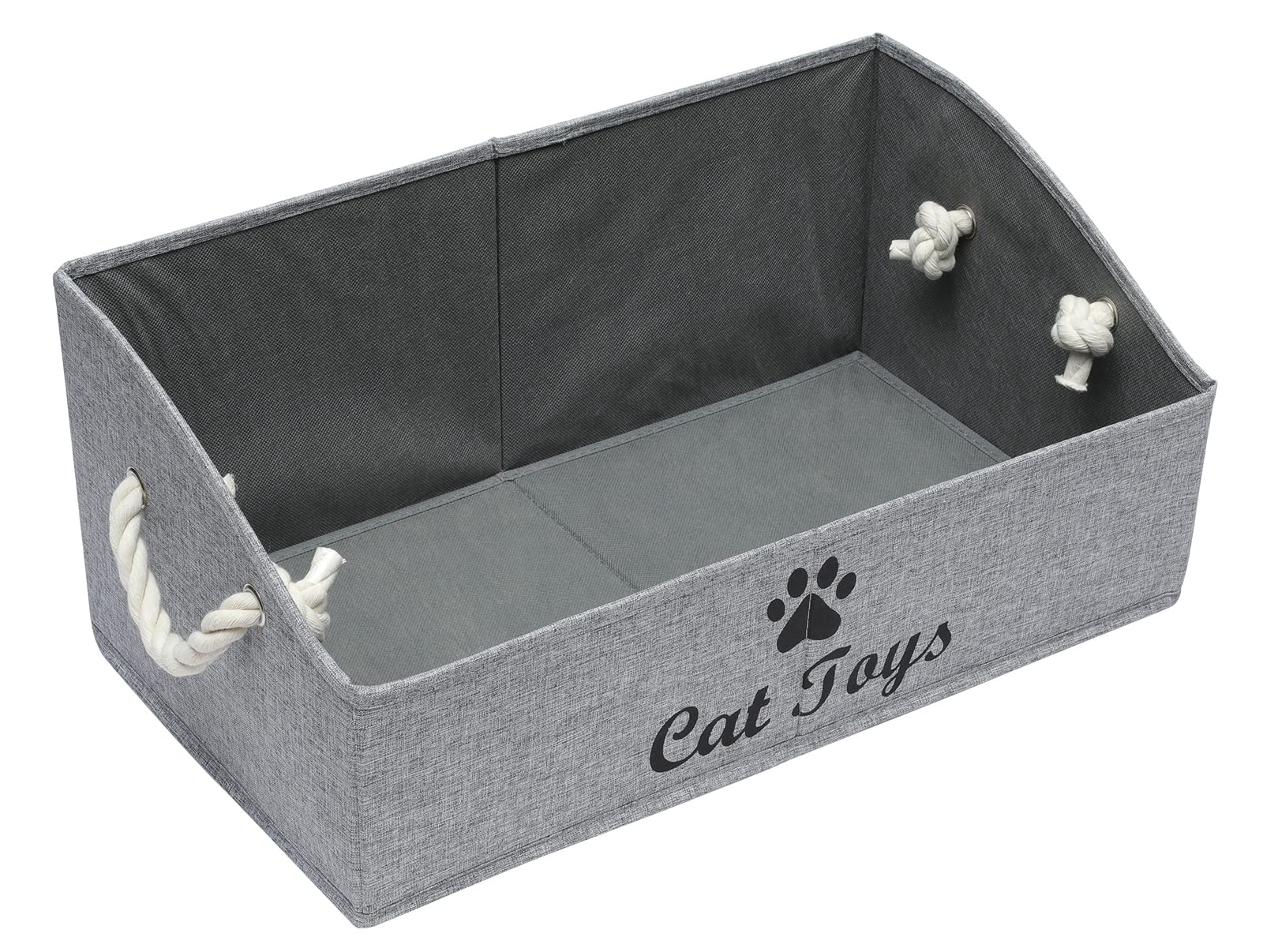 Large Cat Toy Storage Bin - Collapsible Shallow Basket for Living Room, Playroom & Closet Organization - Snow Gray Rectangle Cat Toy Box | Perfect for Pet Toys, Home Decor & Kids Room Storage