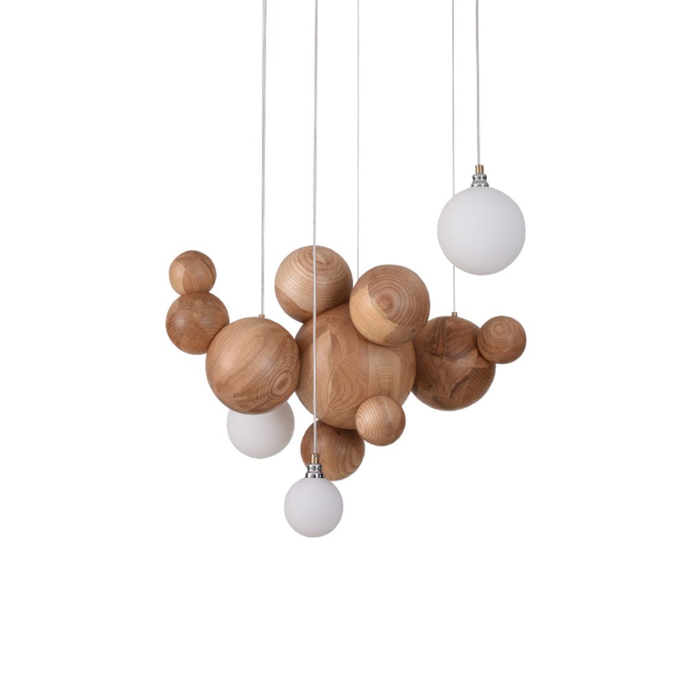 Stylish Bubble Wood Ball Chandelier - Handcrafted Natural Wood Pendant Light Fixture for Dining Room, Bedroom, or Living Room Decor