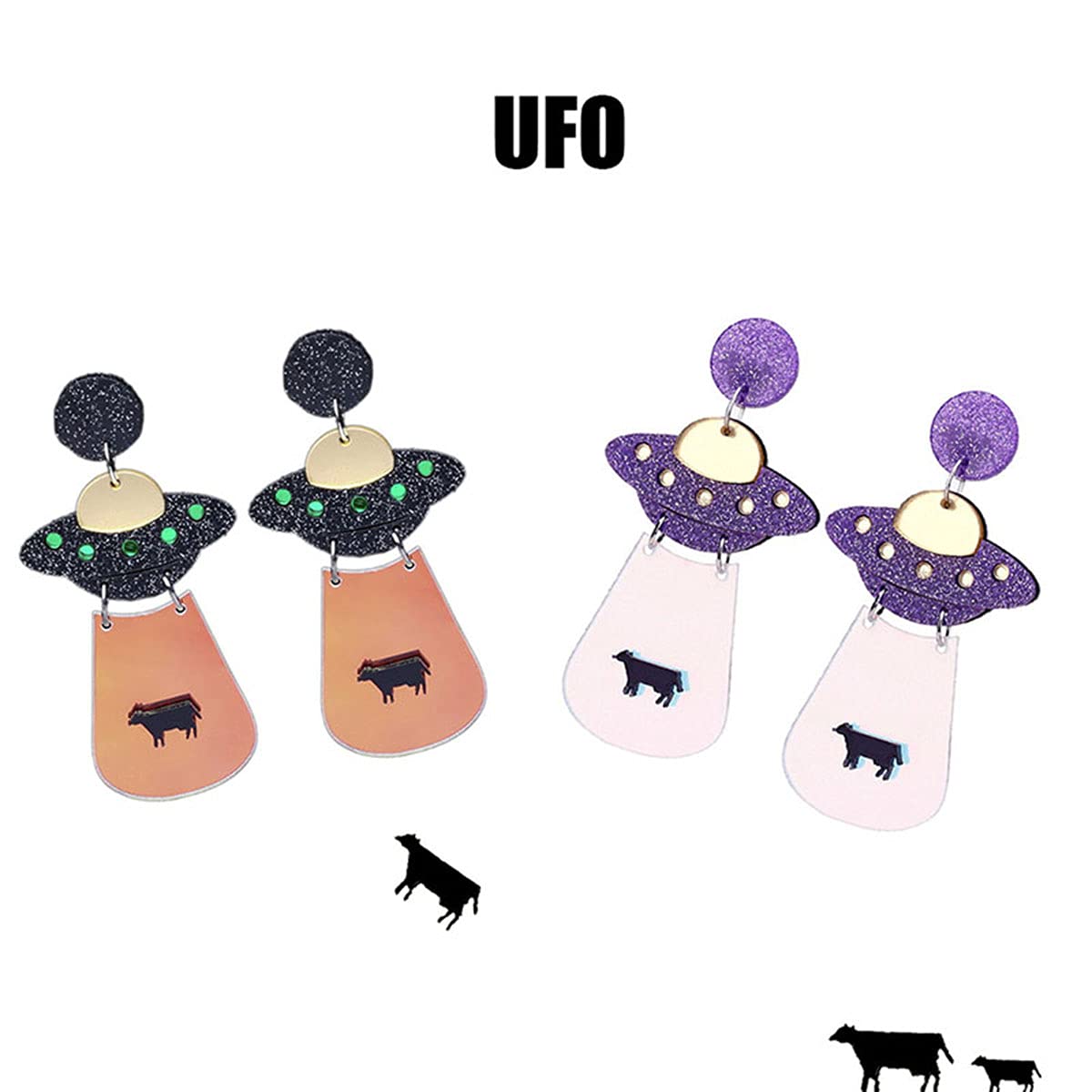 Alien UFO Acrylic Dangle Earrings - Cute Spaceship Drop Earrings for Women, Lightweight Cartoon UFO Jewelry, Funny Sci-Fi Accessories for Cosplay, Halloween, and Space-Themed Parties