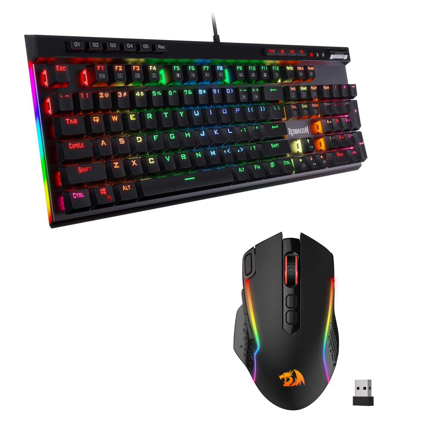 Redragon K580 VATA RGB Backlit Mechanical Gaming Keyboard & M810 PRO Wireless Gaming Mouse Combo - Perfect for PC, Mac, PS4, Xbox Gaming & Office Work