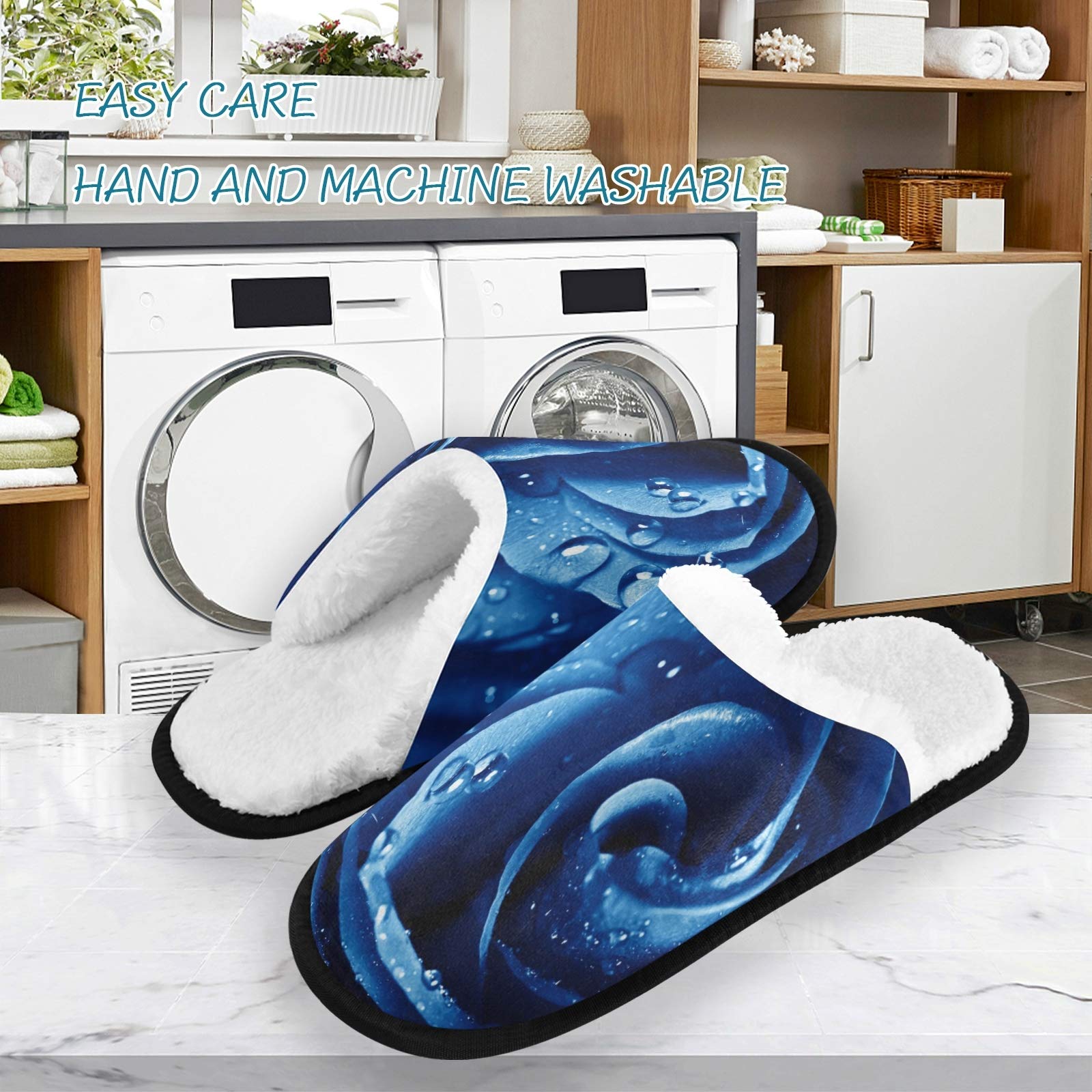 ALAZA Non-Slip Blue Rose Water Drop Slippers for Men & Women - Comfortable Home, Hotel, Spa & Travel Indoor Slippers for Relaxation & Cozy Lounging