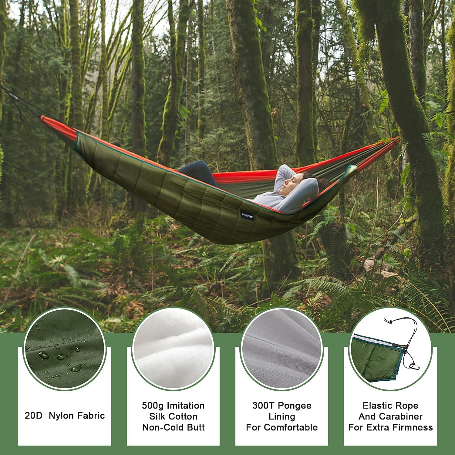G4Free 2-Person Camping Hammock with Mosquito Net & 4-Season Underquilt - Lightweight Parachute Hammock for Backpacking, Hiking, Backyard Relaxation | Perfect for Outdoor Adventures, Winter Camping & Family Picnics