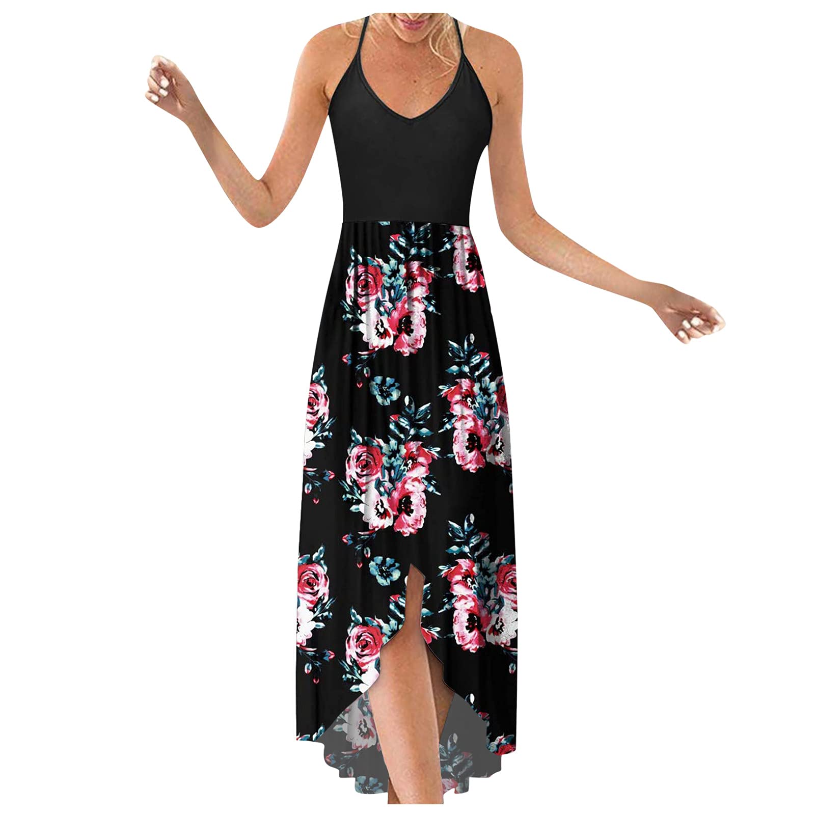 Floral Print Sleeveless Maxi Dress for Women - Casual Loose Long Beach Dress for Summer, Vacations & Outdoor Events