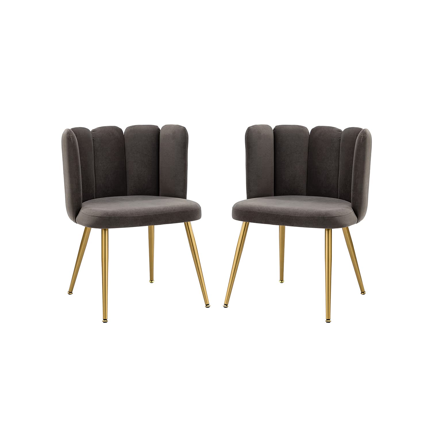 HULALA HOME Velvet Accent Chairs Set of 2 - Modern Upholstered Vanity Chair with Shell Back & Gold Metal Legs for Makeup Room, Living Room, Dining Room - Soft Grey Velvet Lounge Chairs for Bedroom, Office, Dressing Area