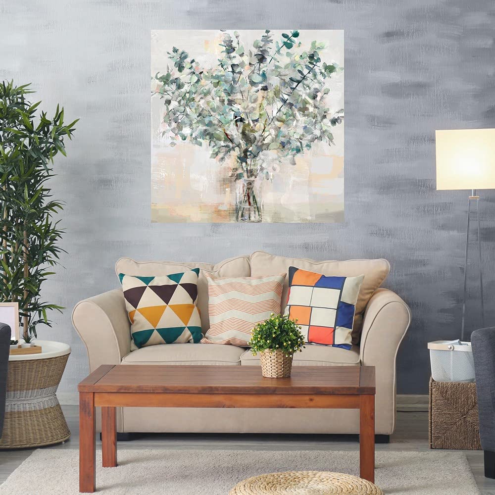 Botanical Wall Art Canvas Print - 22x22 Inch Green Plant Decor for Bathroom & Bedroom | Essential Greens Nature-Themed Painting | Perfect for Spa, Yoga Studio & Home Office Decor