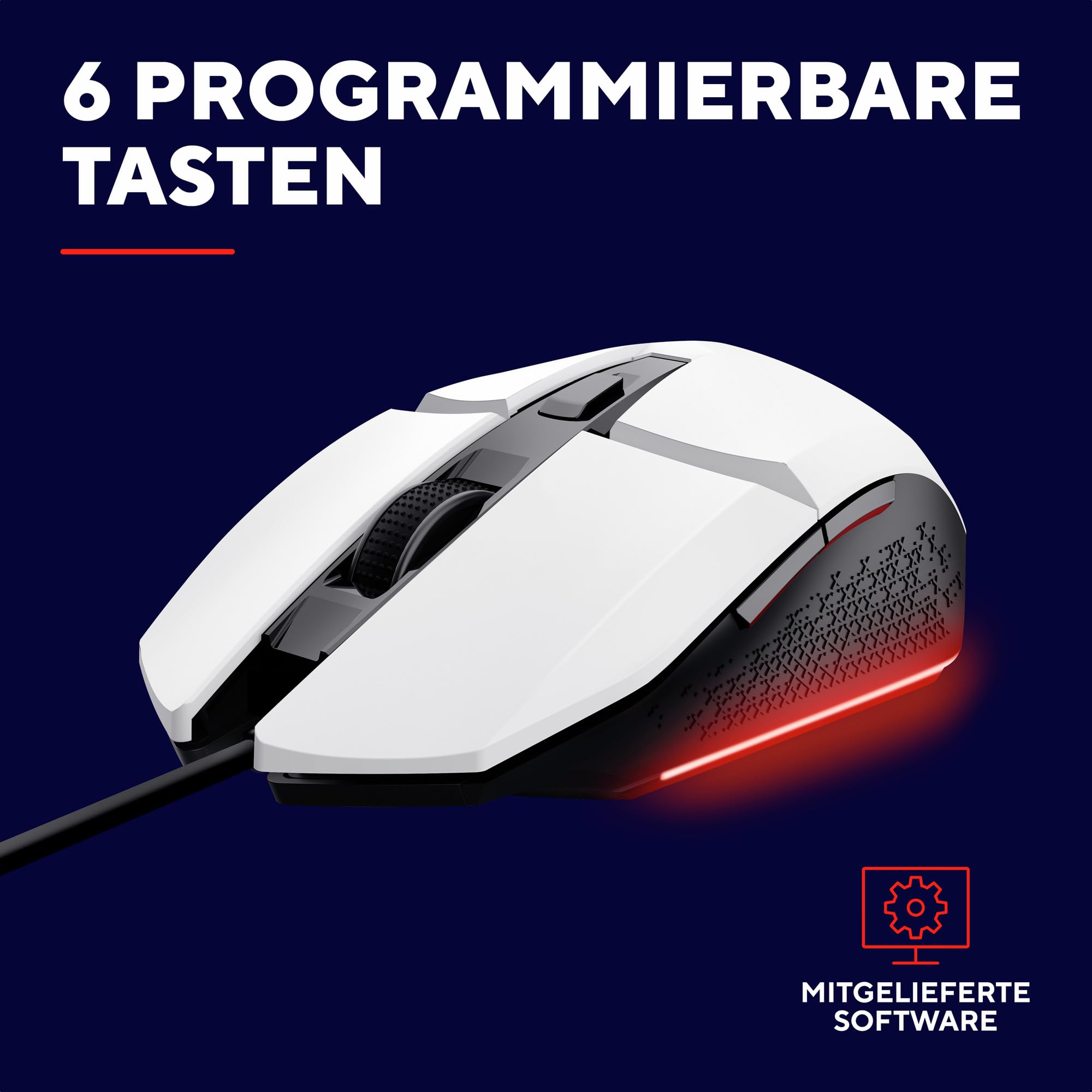 Trust Gaming GXT 109W Felox Gaming Mouse - 6 Programmable Buttons, RGB LED Lighting, 200-6400 DPI Adjustable, 150cm USB Cable, Built-in Software for PC/Laptop (White) - Perfect for FPS, MOBA & MMO Gaming