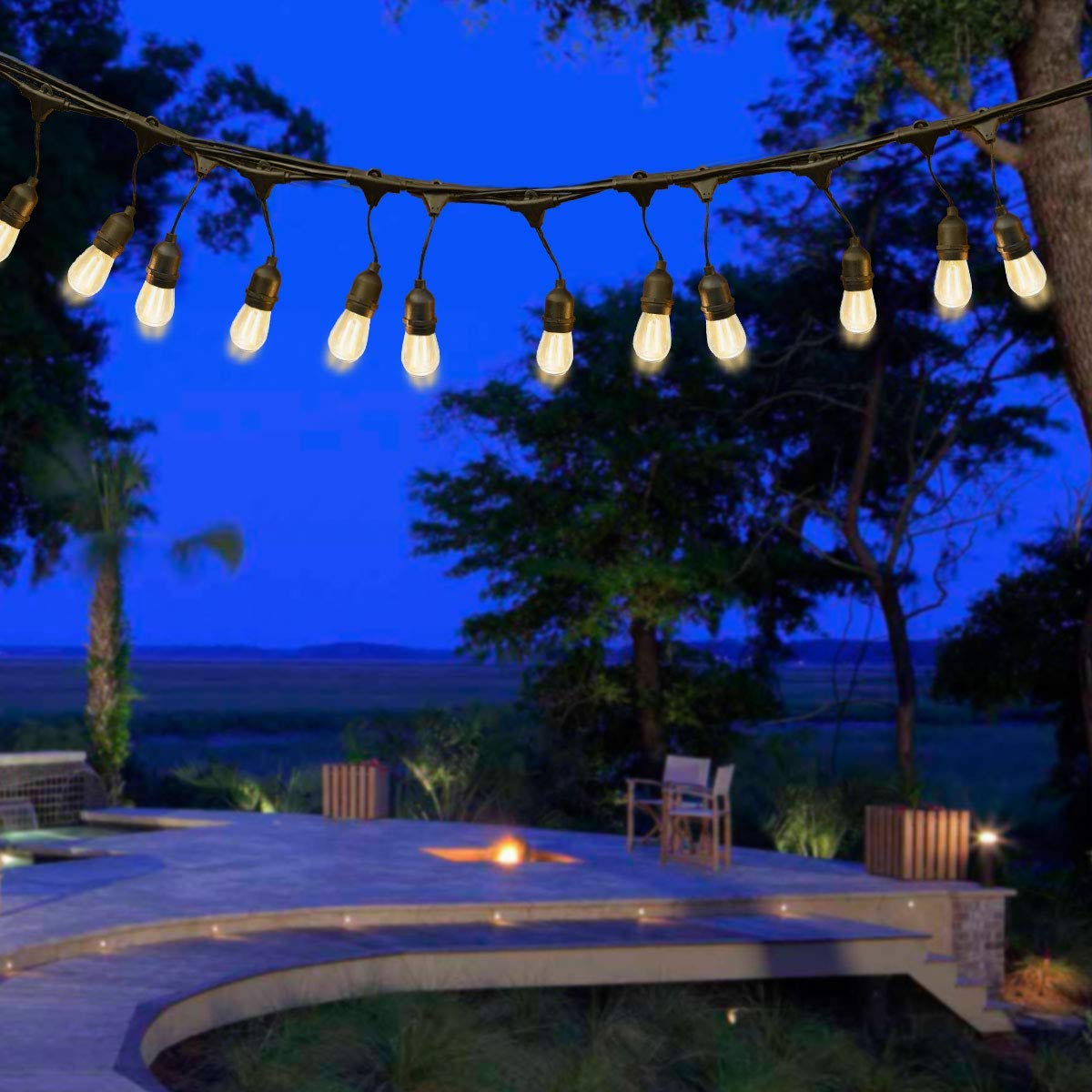 48 Ft LED String Lights Waterproof for Indoor & Outdoor Decoration - Commercial Grade Patio Lights with 2W UL Listed LED Bulbs - Perfect for Backyard, Garden, Wedding & Party Decor