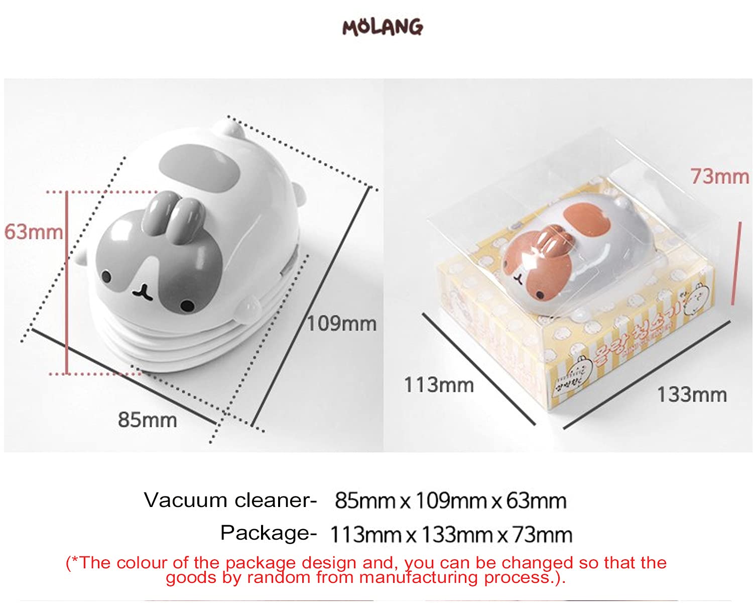 Molang Mini Desk Vacuum Cleaner - Portable Keyboard & Countertop Dust Sweeper for Crumbs, Eraser Shavings | Cute Office & Kitchen Gadget for Women | Perfect for Workspace, Computer Desk & Home Cleaning | Great Christmas & Birthday Gift Idea