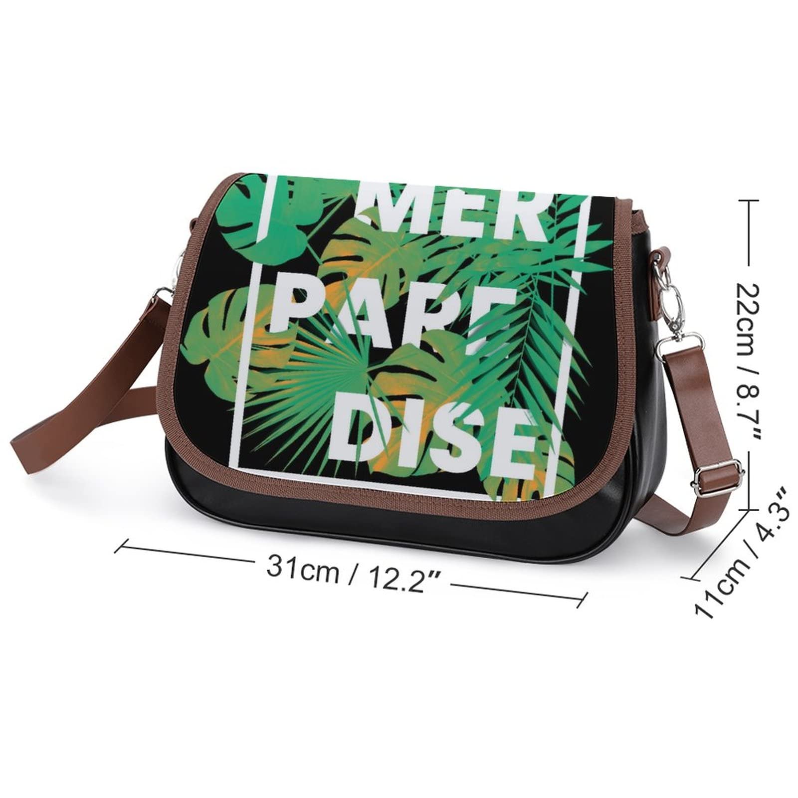 Women's Medium Crossbody Bag - Printed Shoulder Messenger Purse & Designer Satchel in Summer Green Palm Leaf Pattern | Perfect for Travel, Shopping & Everyday Use