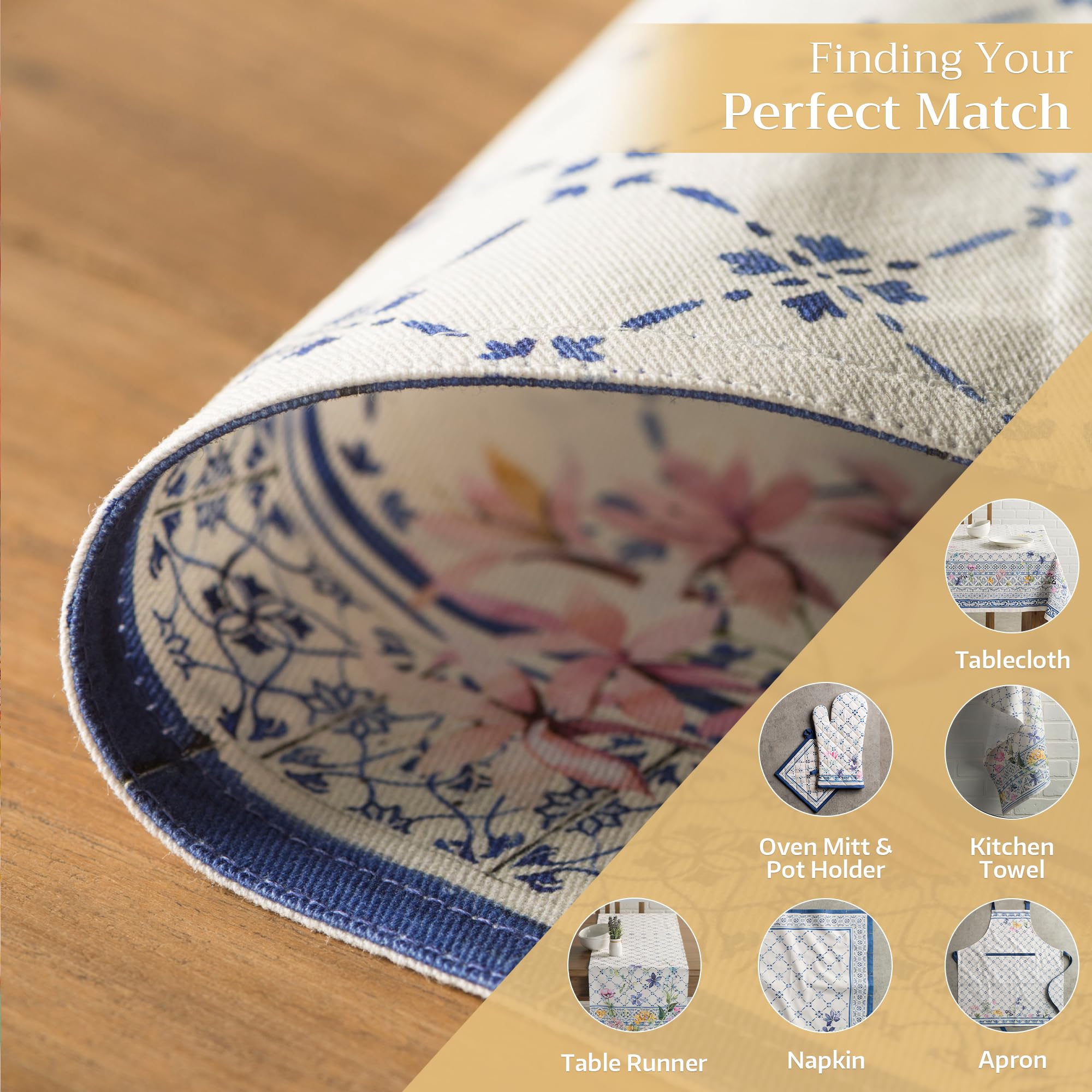 Hermine Cotton Placemats Set of 4 - 100% Washable Cloth Placemats for Dining Table, Kitchen, Wedding & Restaurant - Easter & Spring Decor (13x19 Inch, Faience Design) - Perfect for Buffet Parties, Holiday Gatherings & Everyday Meals