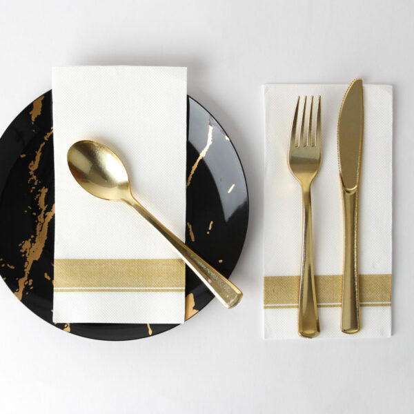 Premium White Linen-Like Dinner Napkins with Decorative Border - 50 Pack | Elegant Table Setting for Weddings, Parties & Fine Dining