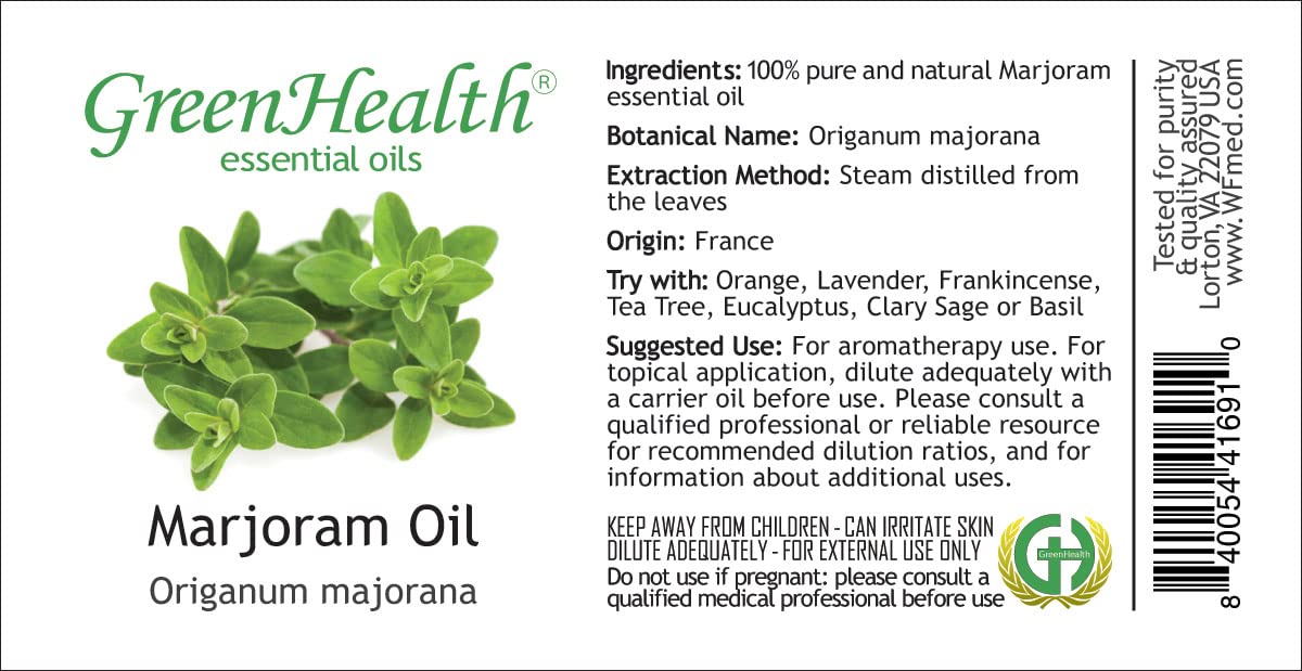2 fl oz Marjoram Essential Oil - 100% Pure Therapeutic Grade - Aromatherapy, Massage & DIY Skincare - GreenHealth