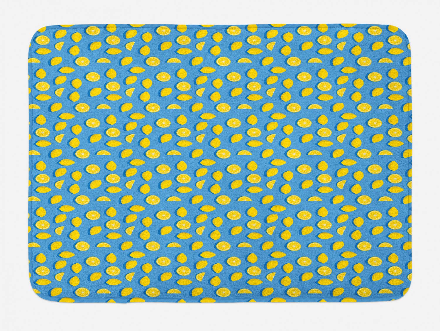 Ambesonne Lemon Bath Mat - Non-Slip Plush Bathroom Rug with Summer Theme, Energetic Colors of Sliced & Whole Lemons on Blue Backdrop, 30.2 x 20 Inches (Sky Blue & Mustard) - Perfect for Bathroom Decor, Kitchen Floor Mat, or Spa Accessory