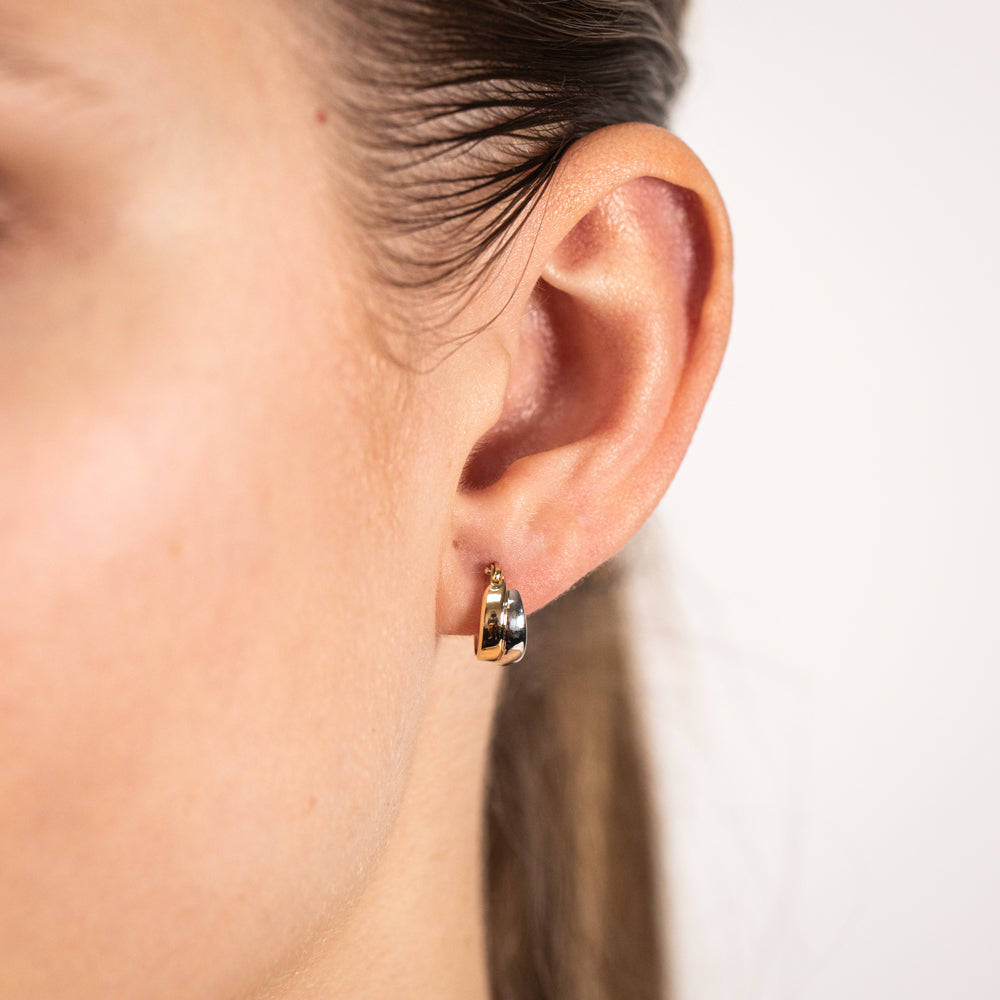 9ct White and Yellow Gold Two-Tone Double Hoop Earrings for Women - Elegant Everyday Jewelry for Work, Parties & Special Occasions