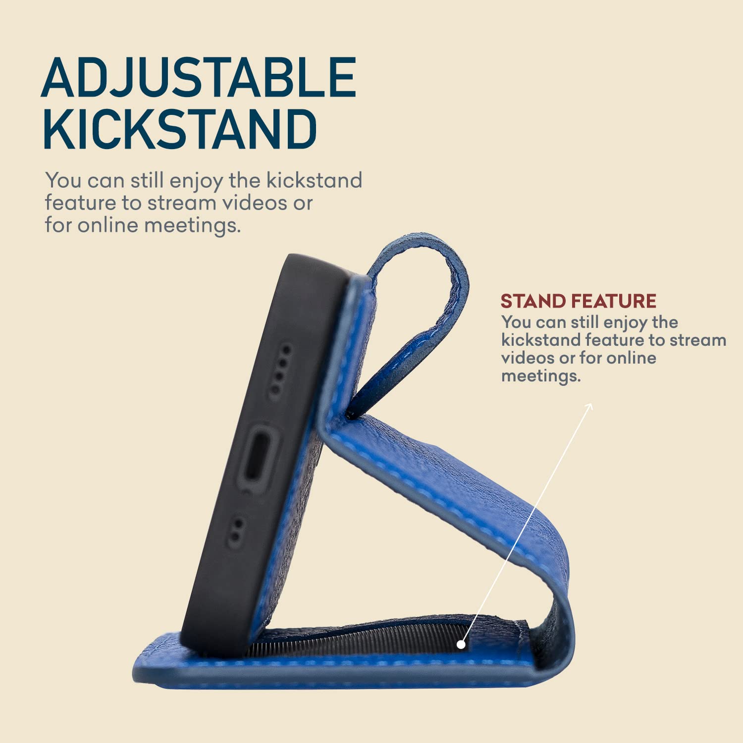 Bayelon Premium Full Grain Leather iPhone 13 Case with Detachable Magnetic Wallet - 2-in-1 Flip Cover with Card Slots & Kickstand | MagSafe Compatible (Royal Blue) | Perfect for Business Travel & Daily Use