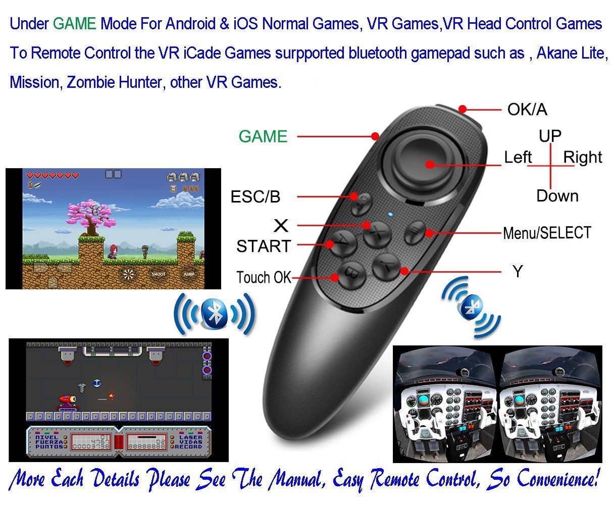 VR Remote Controller Gamepad - Bluetooth Wireless for VR Video, Gaming, Selfie, E-Book/PPT Page Turning - Compatible with Virtual Reality Headsets, PC, Tablet, Laptop, iPhone & Smartphones | Perfect for VR Gaming, Virtual Meetings & Hands-Free Navigation