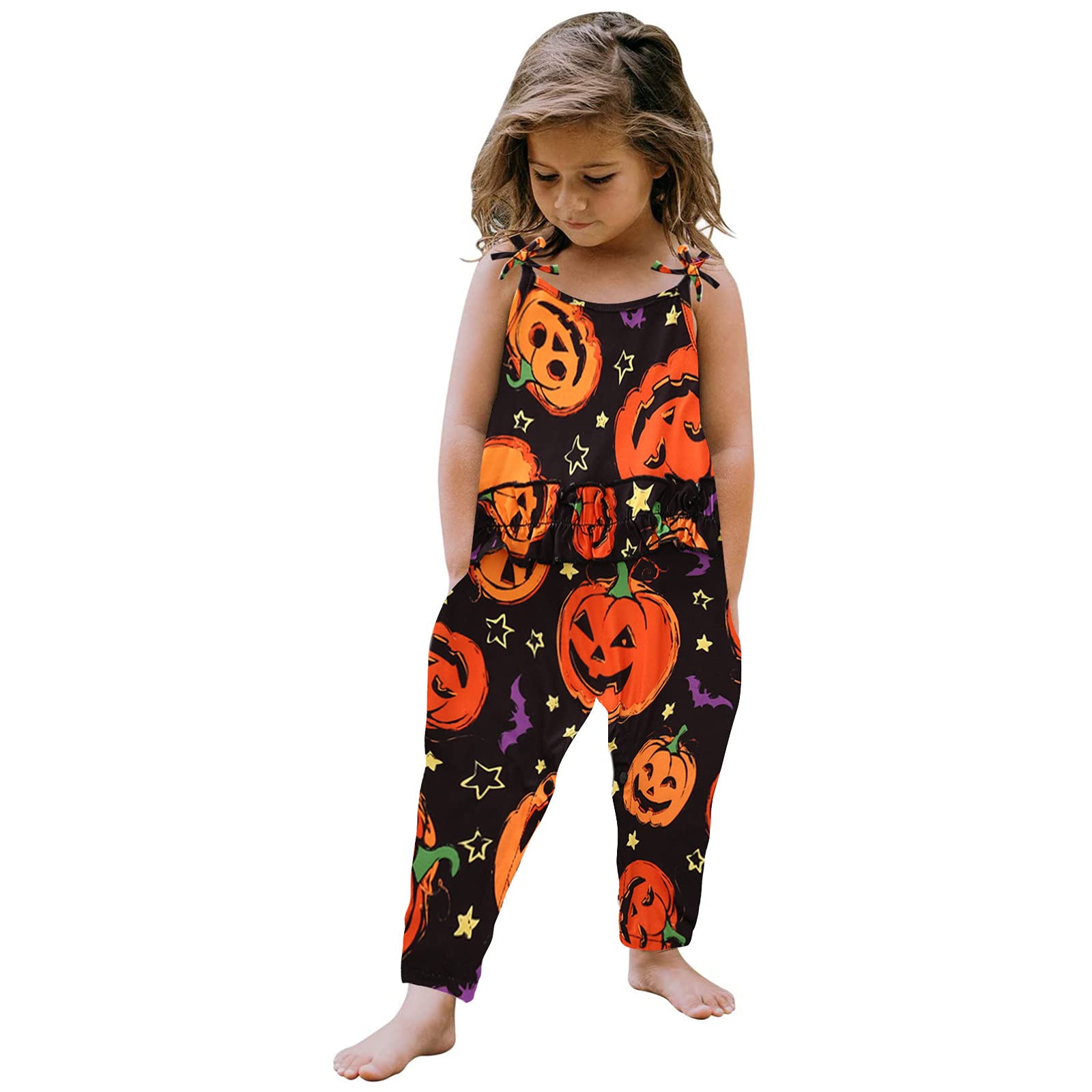 Adorable Pumpkin Halloween Baby Romper - Ruffled Suspender Jumpsuit for Toddler Girls & Boys | Printed Infant Outfit for Fall Festivals, Photo Shoots & Holiday Celebrations