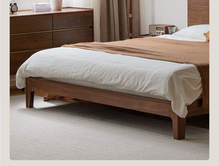 Solid Black Walnut Wood Bed Frame - Chinese Retro Style Queen/King Size Platform Bed with Storage | Durable Hardwood Bedroom Furniture for Master Bedroom, Guest Room & Airbnb