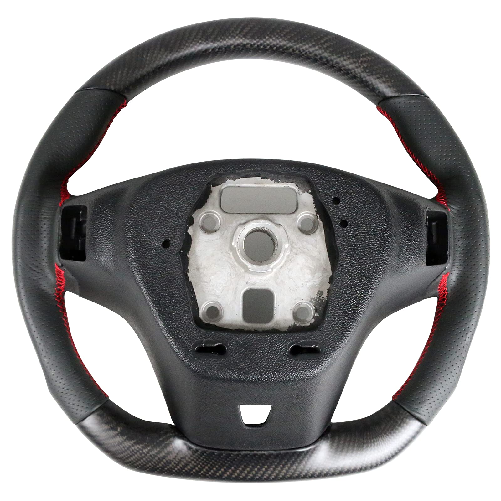 FREEMOTOR802 Matte Carbon Fiber & Perforated Leather Steering Wheel with Red Stitching - Compatible with 2012-2015 Chevrolet Camaro, Brushed Aluminum Trim Kit | Upgrade Your Ride for Sporty Driving & Luxury Feel
