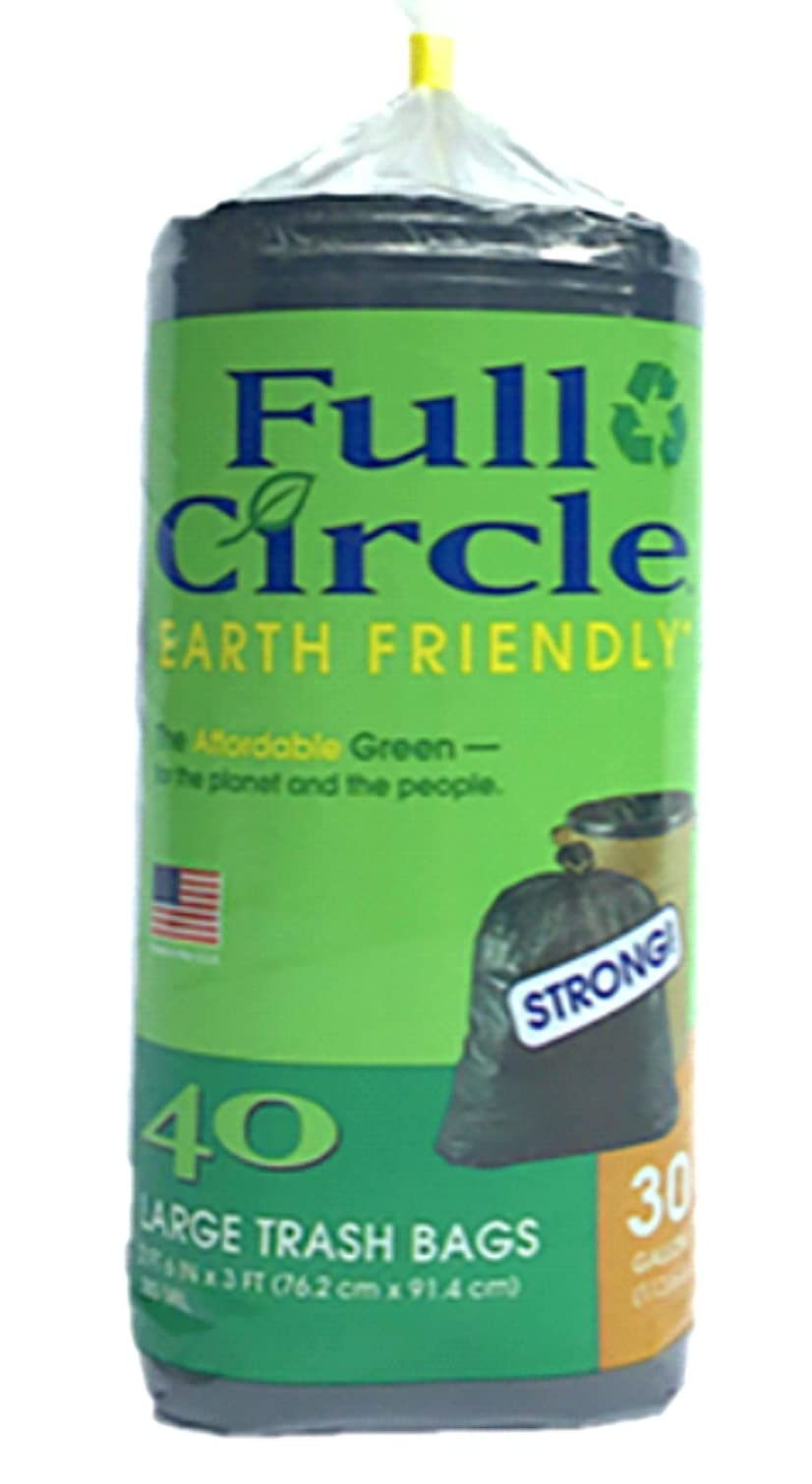 Full Circle Large 30-Gallon Biodegradable Black Trash Bags - Pack of 40 | Eco-Friendly Heavy Duty Garbage Bags for Kitchen, Office & Outdoor Use