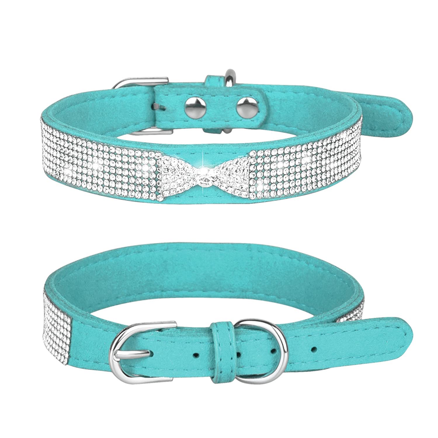 Sparkling Rhinestone Dog Collar - Soft Suede Leather Pet Necklace with Diamante for Small Dogs & Cats (12.5