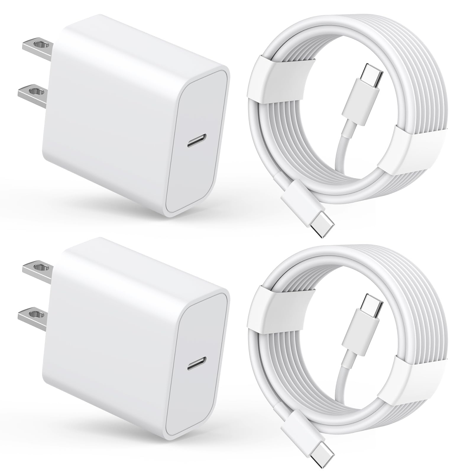 20W Fast Charger for iPhone 16/15 Series - 2 Pack USB C Charger Block & 6FT USB C to C Cables - Compatible with iPhone 16/16 Plus/16 Pro/16 Pro Max/15/15 Plus/15 Pro Max - Perfect for Home, Office & Travel Charging