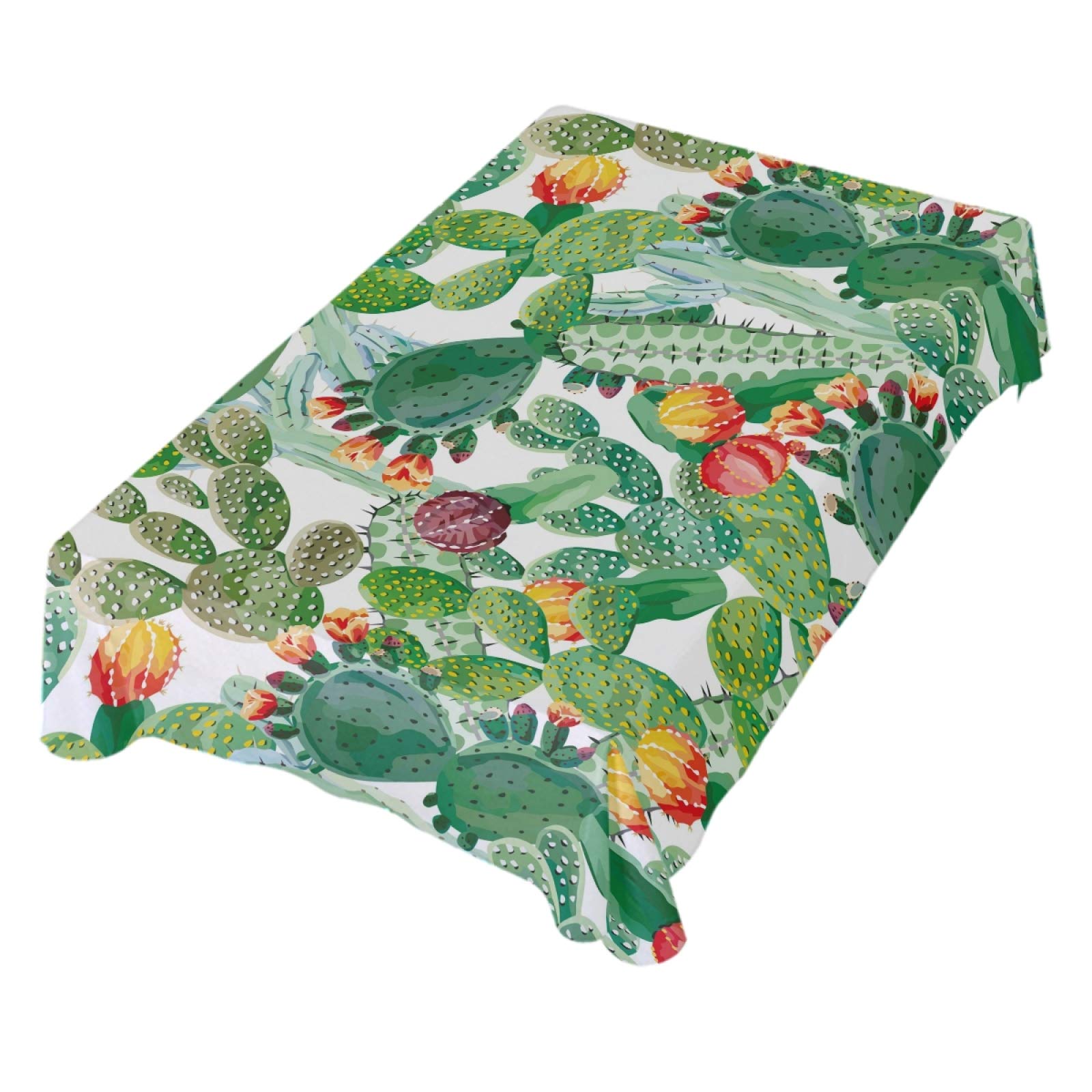 ALAZA Green Cactus Print Tablecloth 60x90 Inch - Wrinkle Resistant Rectangle Table Cover for Dining Room, Kitchen, Outdoor Picnic & Party Decorations